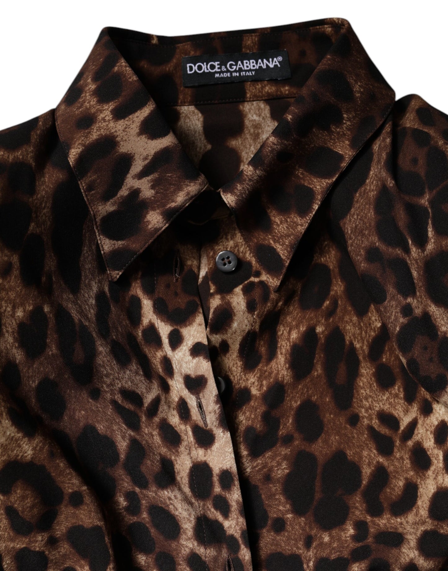 Dolce & Gabbana Manteau boutonné en soie marron léopard