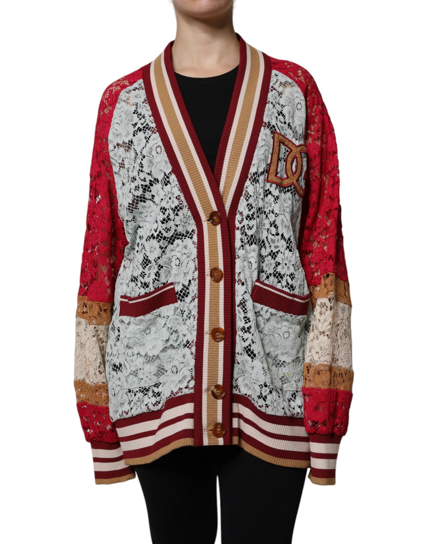 Pull cardigan en dentelle florale multicolore Dolce & Gabbana