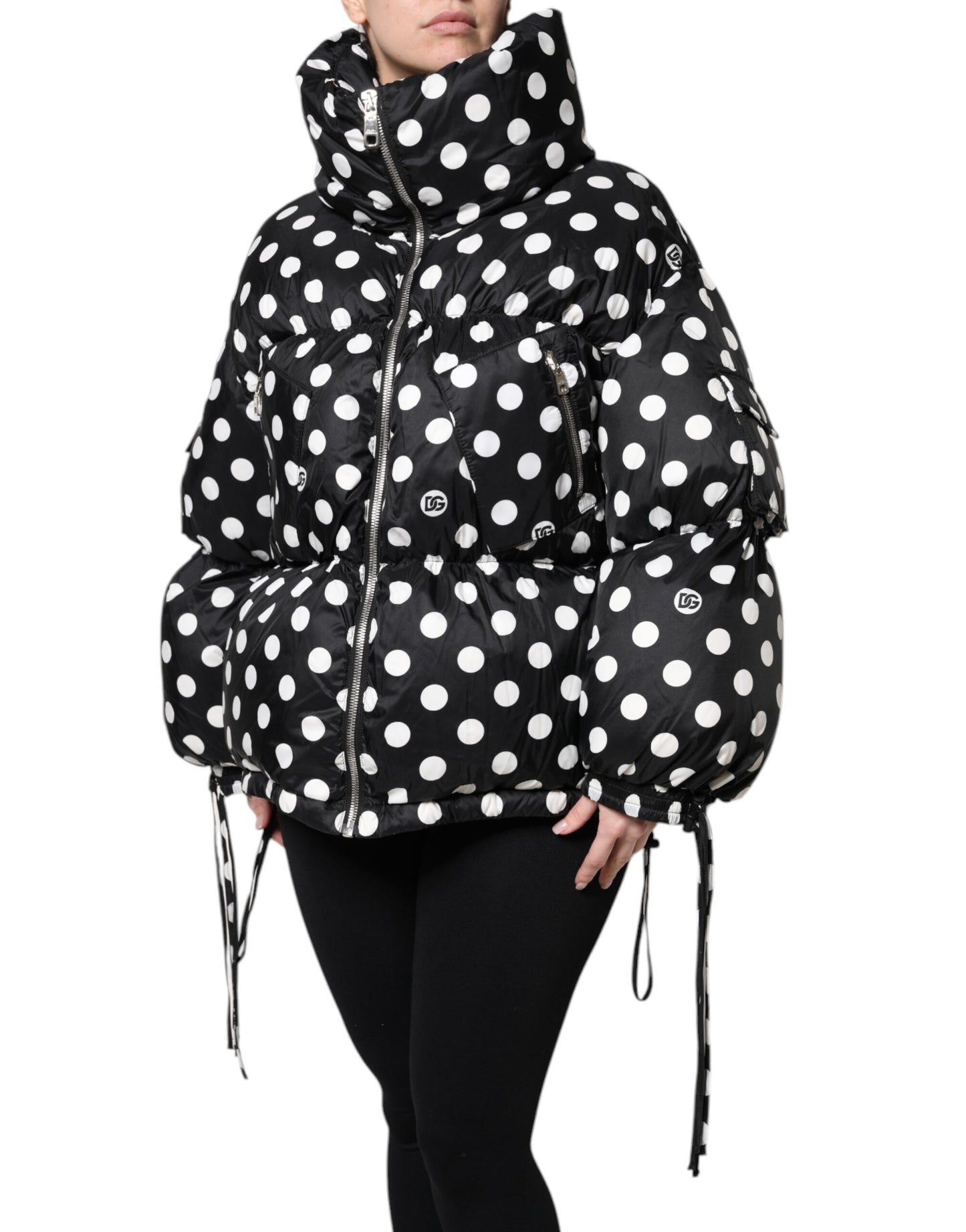 Doudoune zippée à pois noirs et blancs Dolce & Gabbana