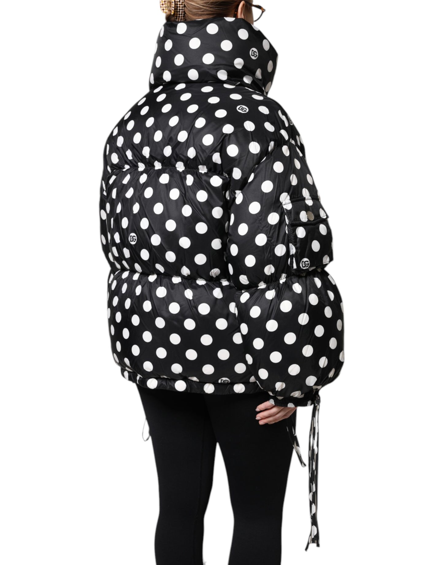 Doudoune zippée à pois noirs et blancs Dolce & Gabbana