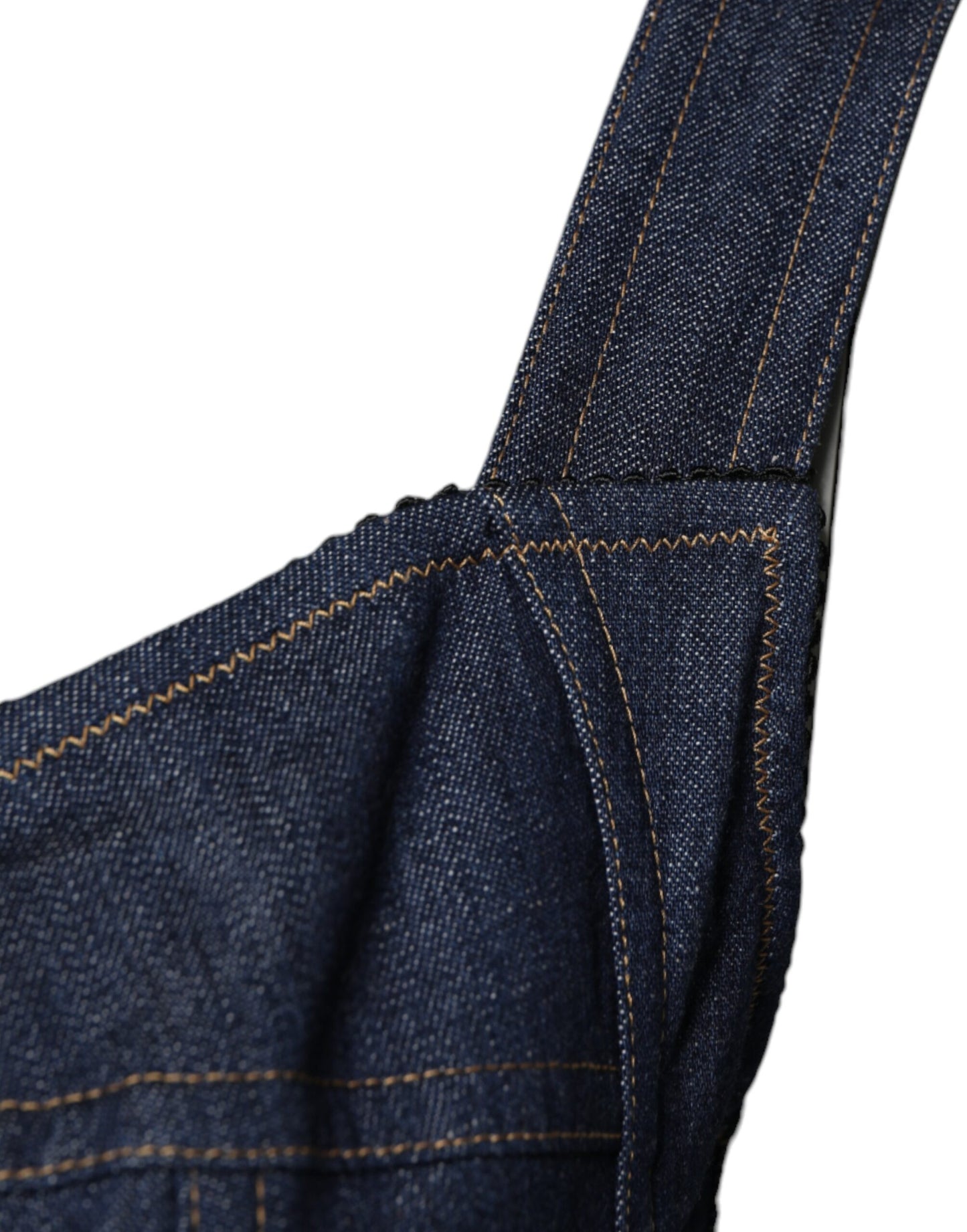 Dolce & Gabbana – Ärmelloser, figurbetonter Denim-Body aus Baumwollstretch in Blau