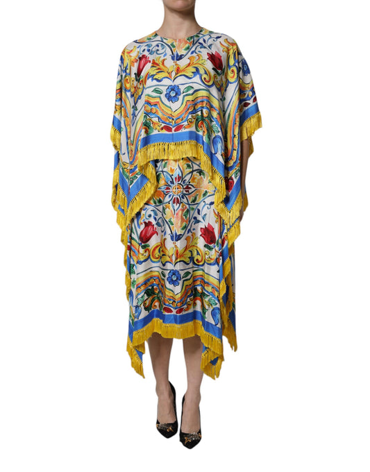 Robe longue caftan à manches courtes en majolique multicolore Dolce & Gabbana