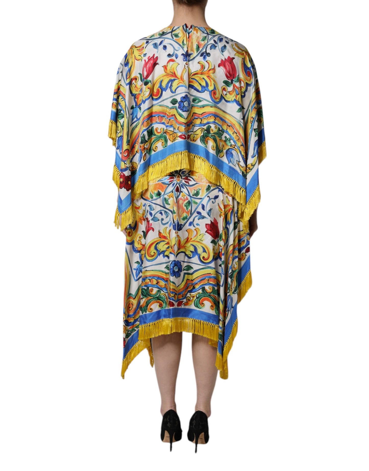 Robe longue caftan à manches courtes en majolique multicolore Dolce & Gabbana