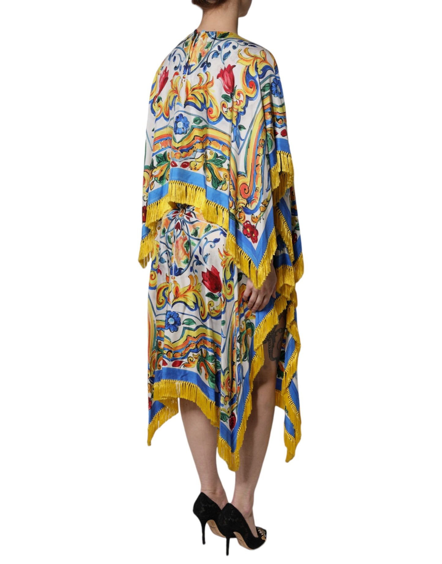 Robe longue caftan à manches courtes en majolique multicolore Dolce & Gabbana