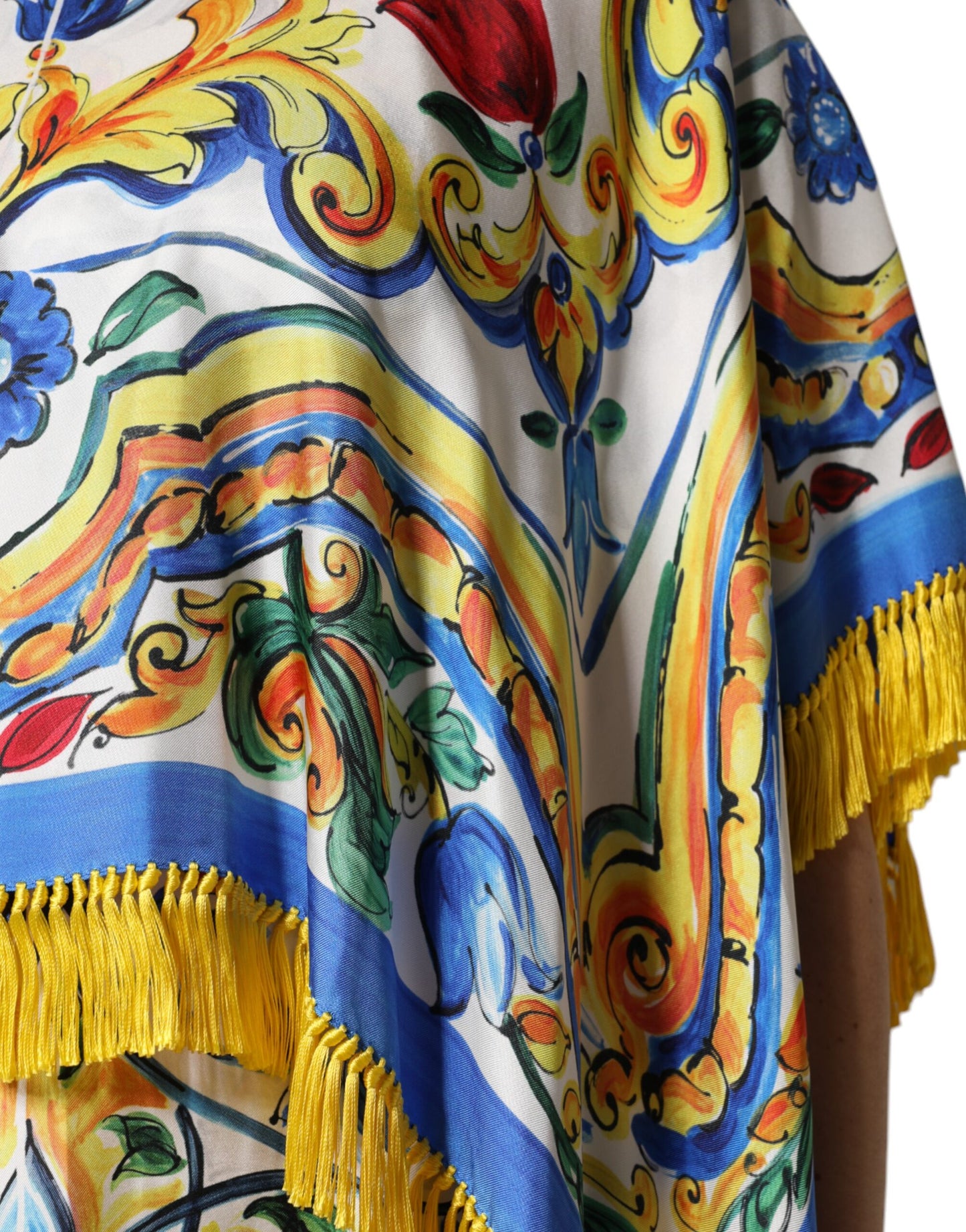 Robe longue caftan à manches courtes en majolique multicolore Dolce & Gabbana