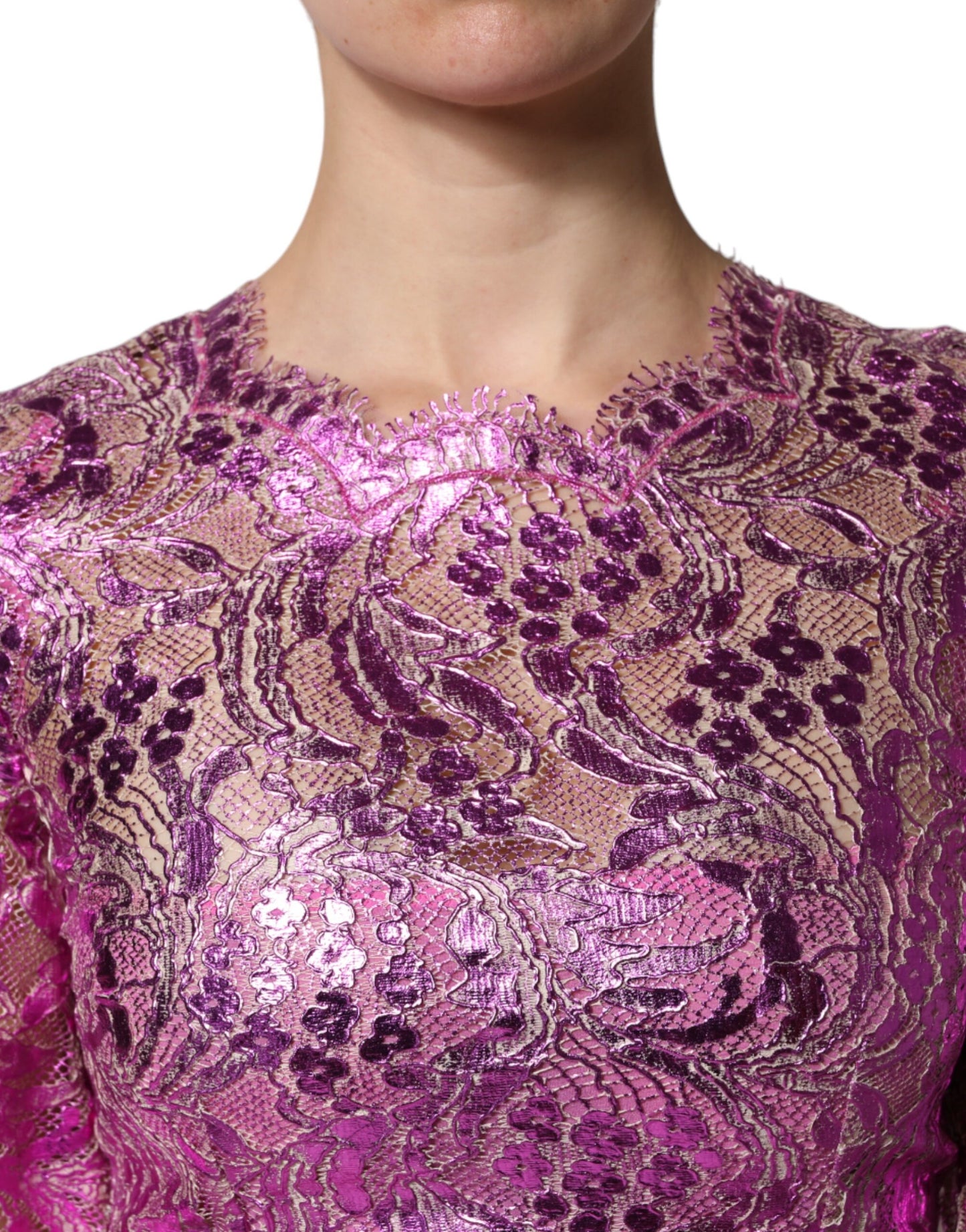 Dolce & Gabbana – Mini-Etuikleid mit Blumenmuster in Metallic-Fuchsia