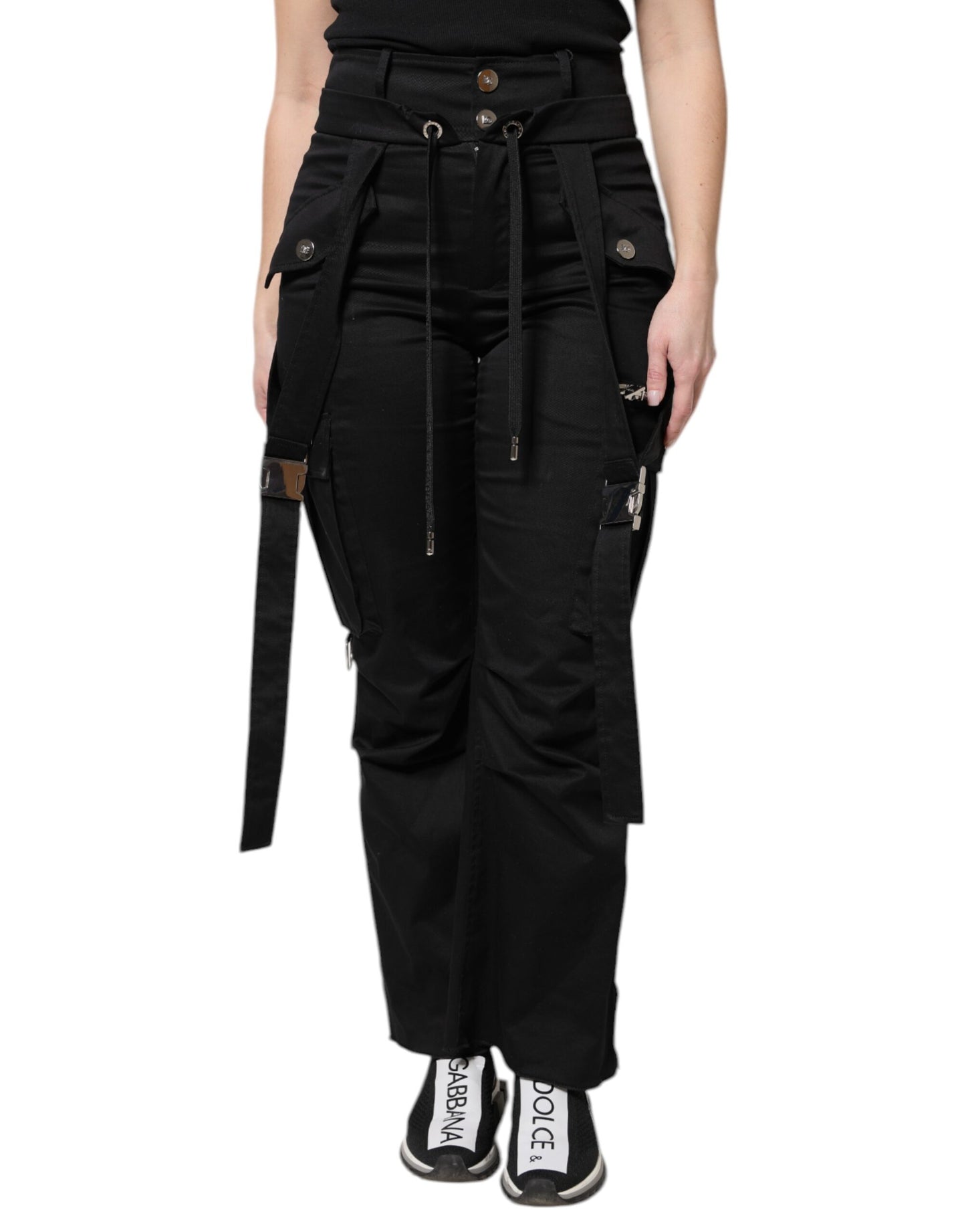 Dolce & Gabbana – Schwarze Cargohose aus Baumwolle mit hoher Taille