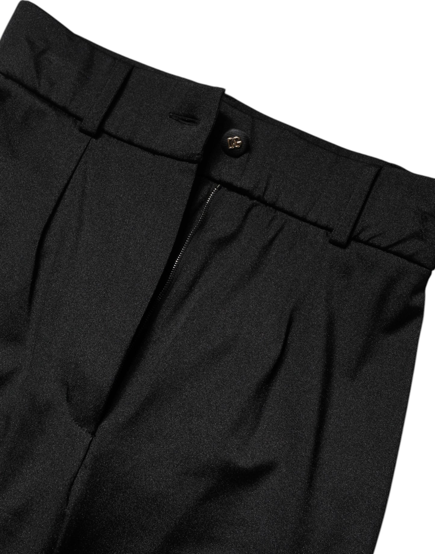 Dolce & Gabbana – Schwarze, schmal geschnittene Hose aus Nylon mit hoher Taille