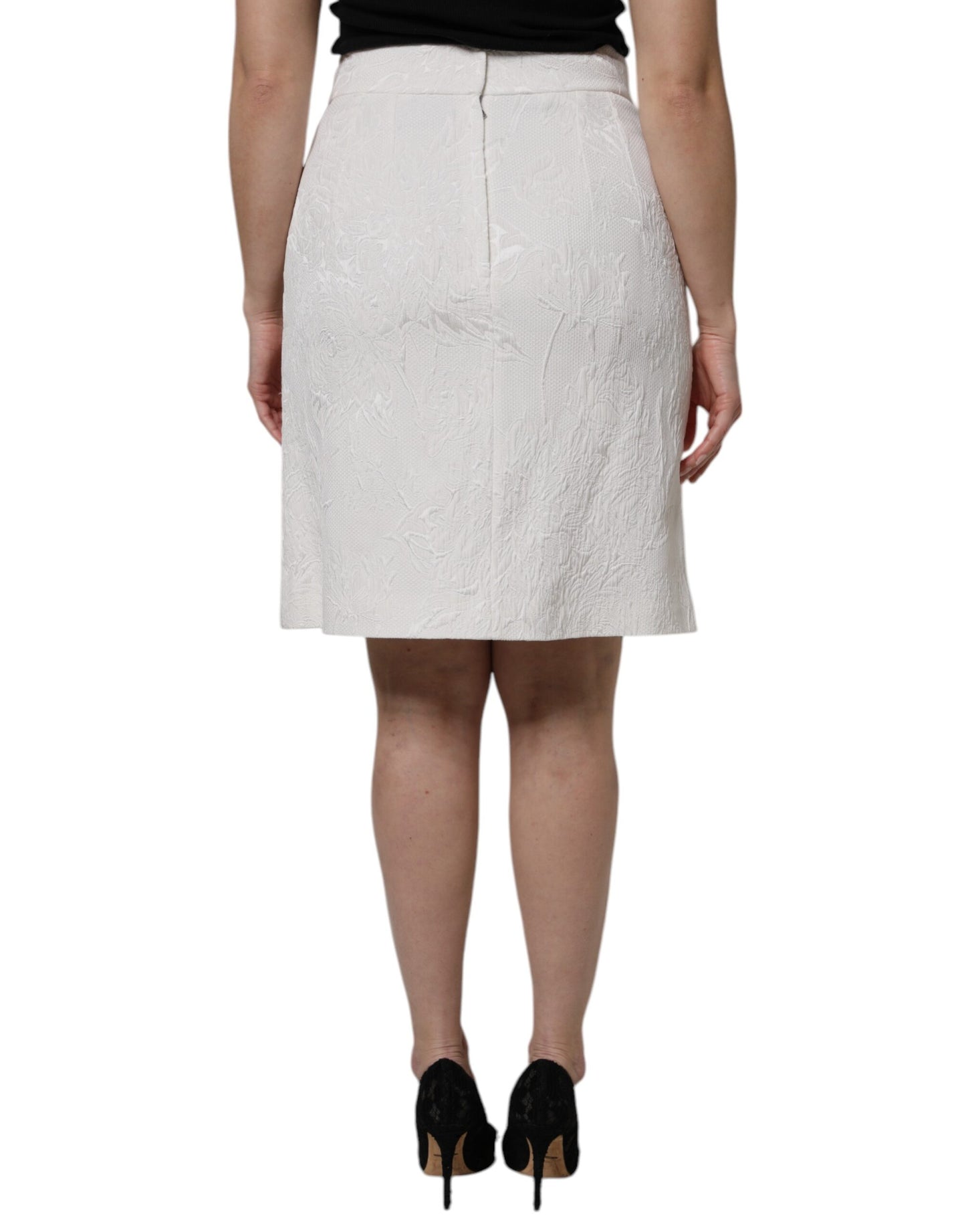 Dolce & Gabbana White High Waist Knee Length Pencil Skirt