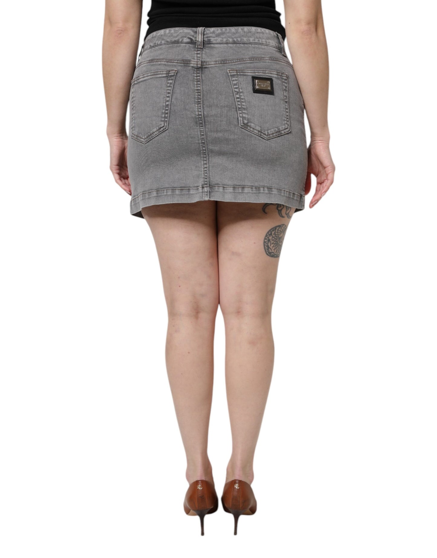 Mini-jupe en denim taille moyenne en coton stretch gris Dolce & Gabbana