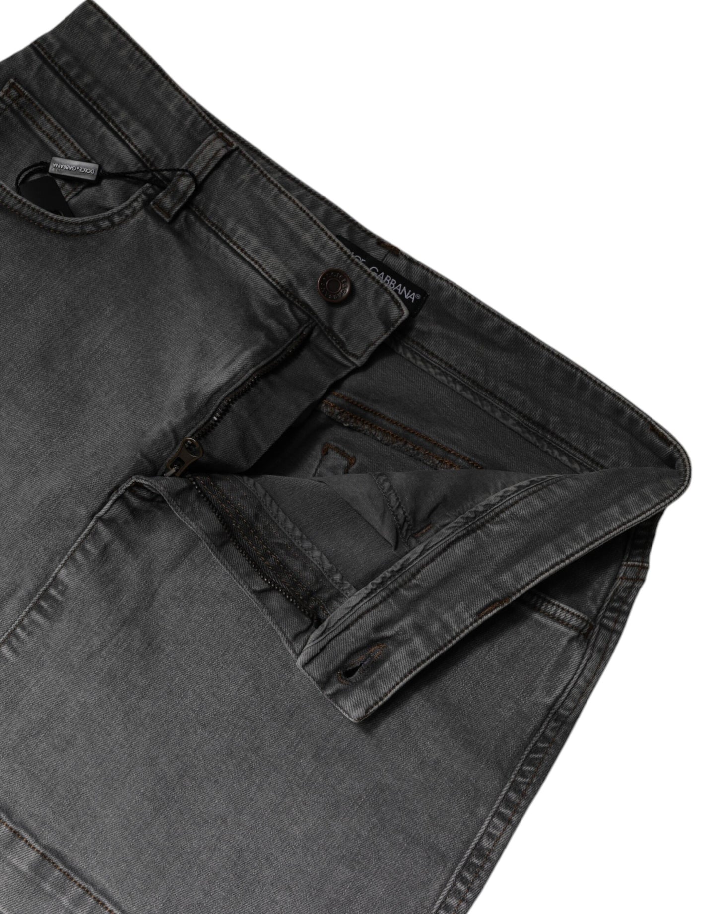 Mini-jupe en denim taille moyenne en coton stretch gris Dolce & Gabbana