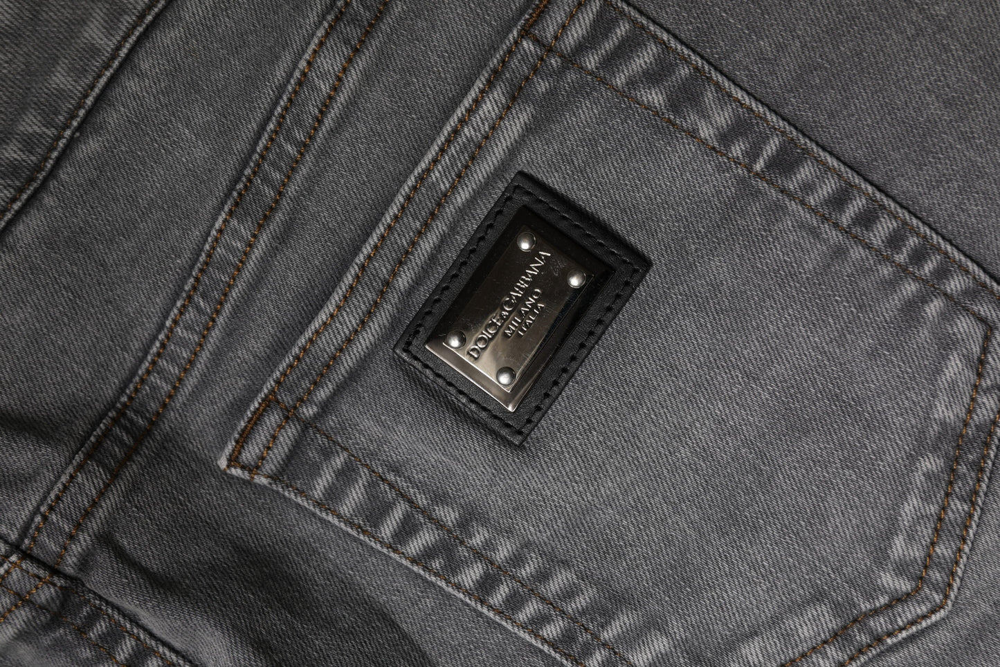 Mini-jupe en denim taille moyenne en coton stretch gris Dolce & Gabbana