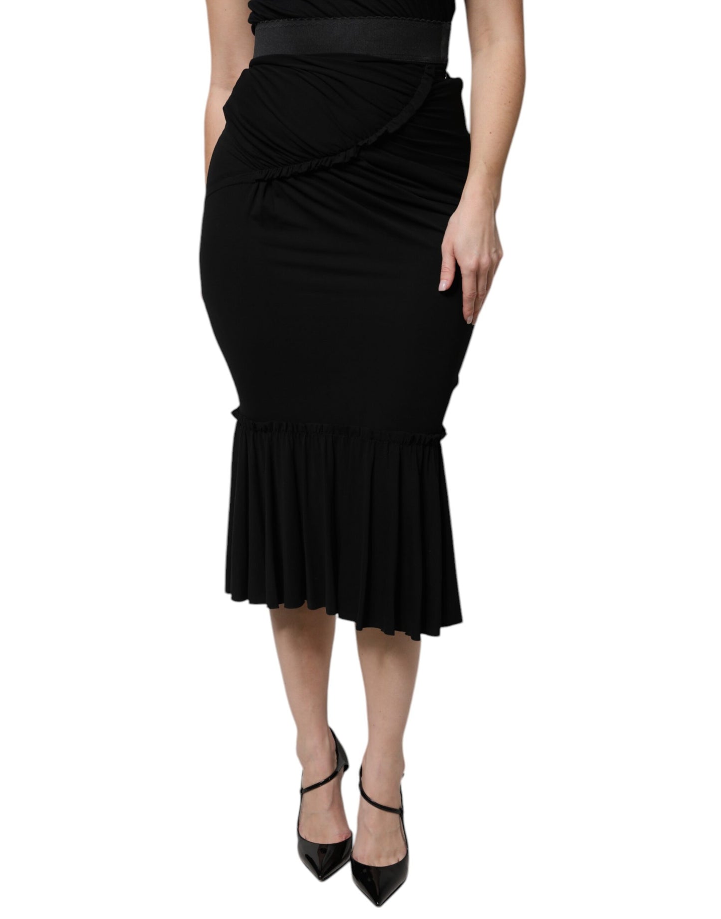 Jupe mi-longue taille haute noire à coupe sirène Dolce & Gabbana