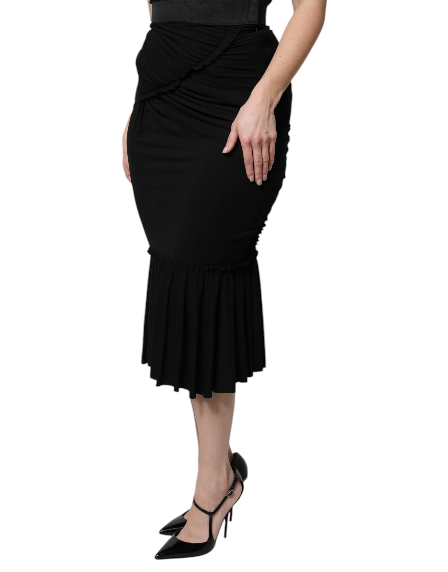 Jupe mi-longue taille haute noire à coupe sirène Dolce & Gabbana