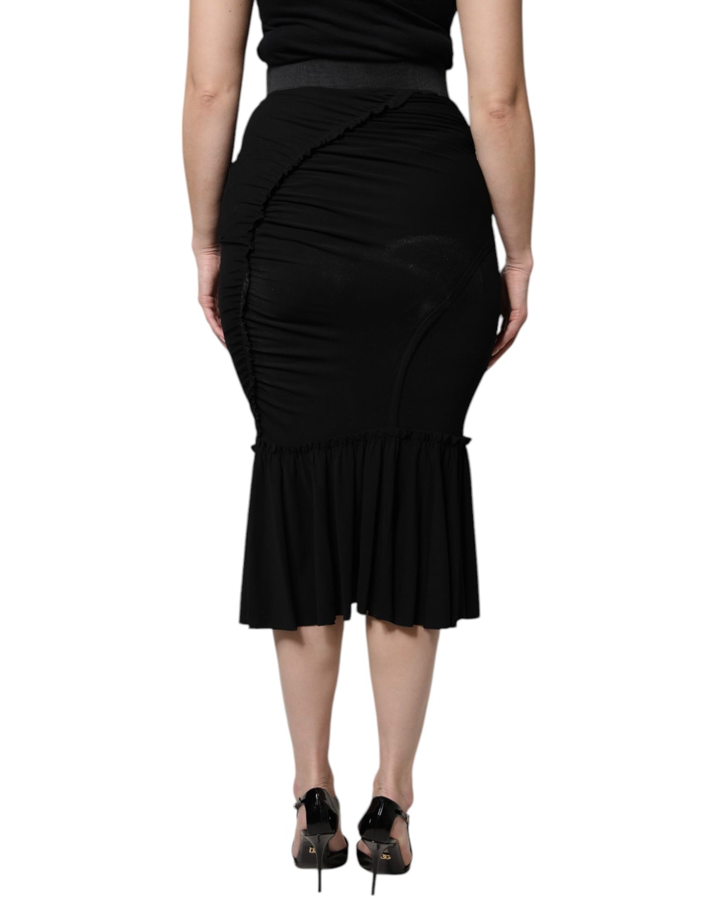 Jupe mi-longue taille haute noire à coupe sirène Dolce & Gabbana