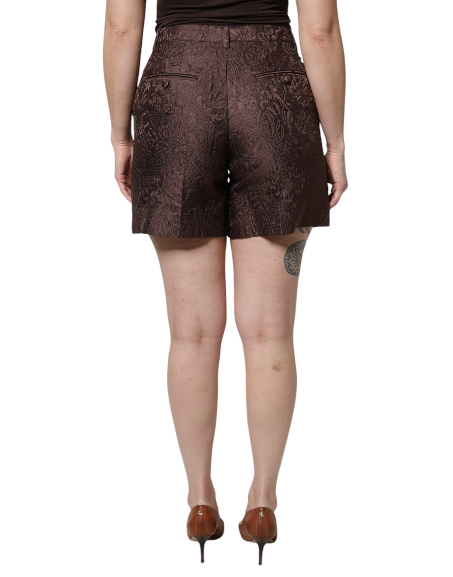Mini-short taille moyenne en brocart floral marron Dolce & Gabbana