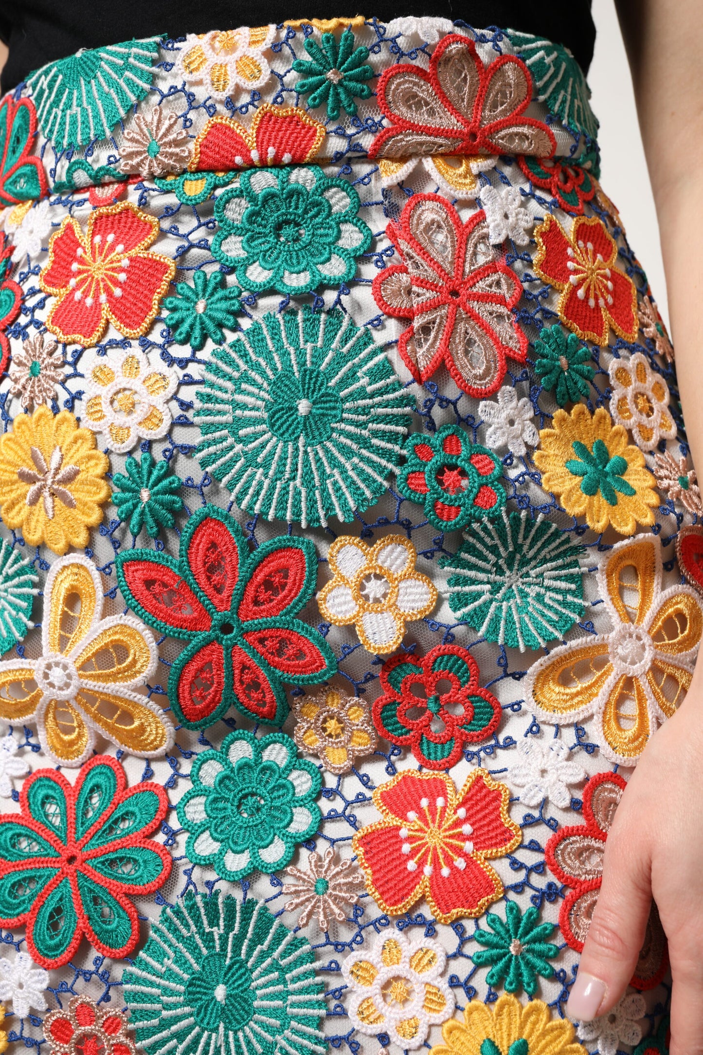 Mini-jupe taille haute en dentelle florale multicolore Dolce & Gabbana