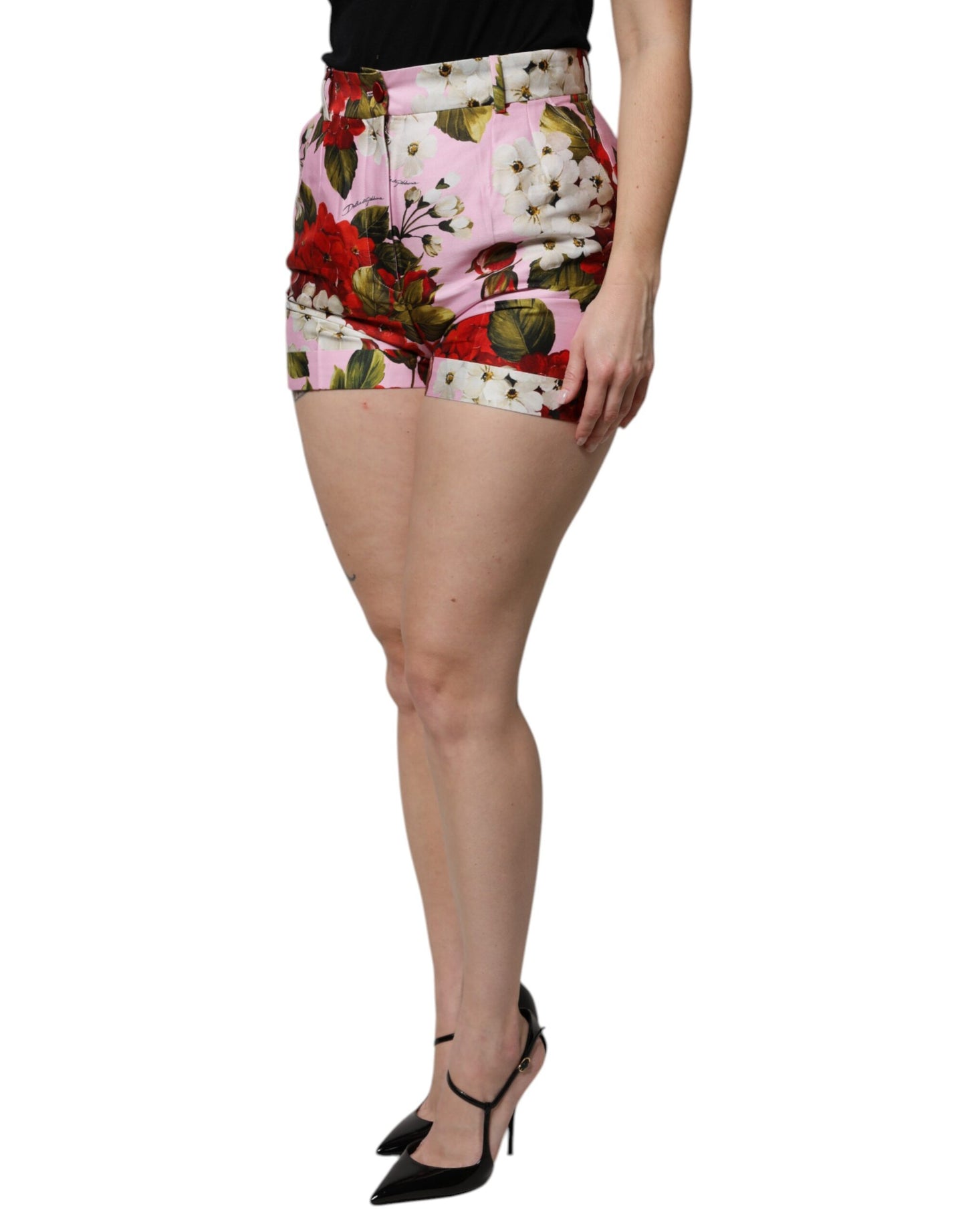 Dolce & Gabbana – Hotpants mit hoher Taille und Blumenmuster in Rosa