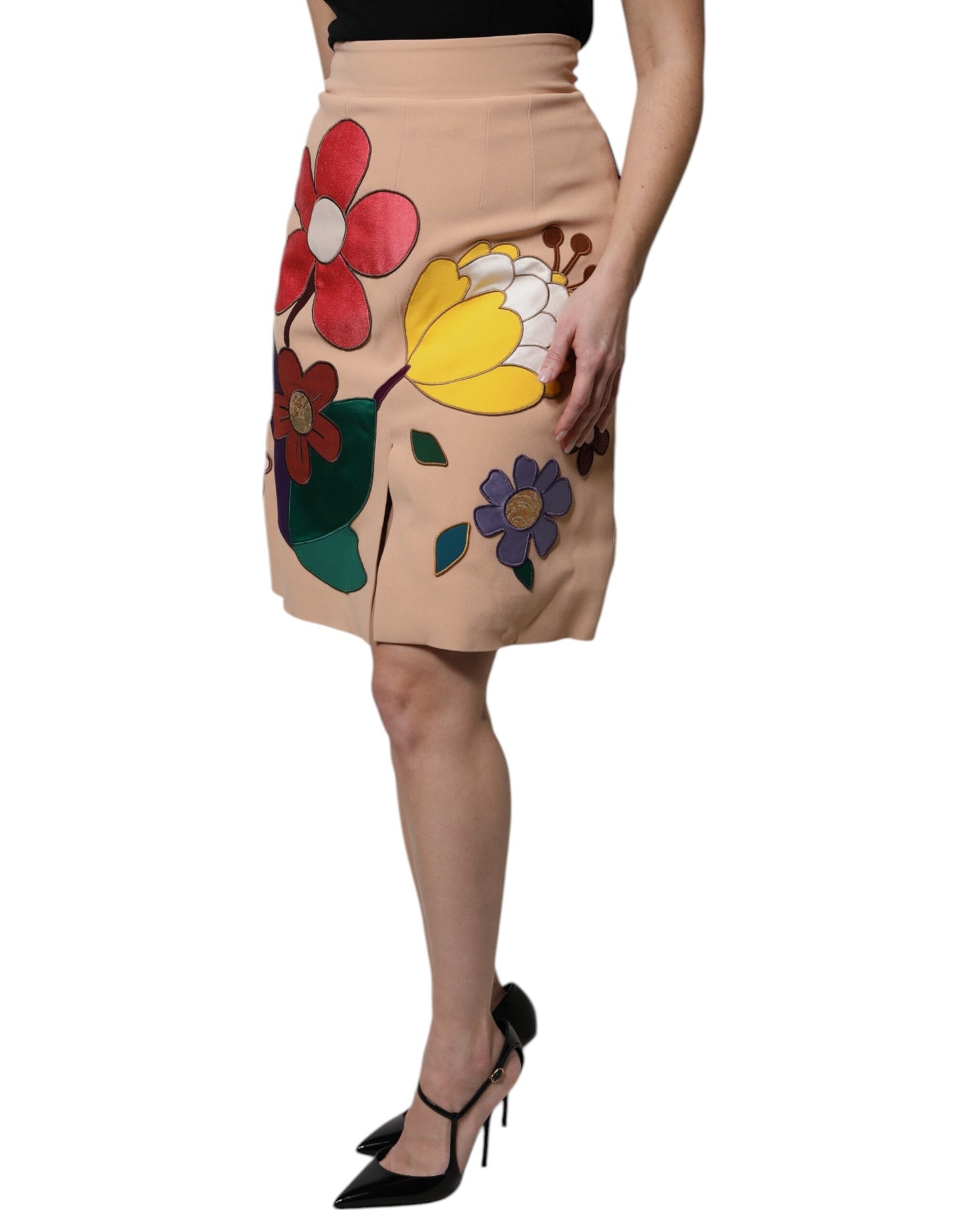 Jupe crayon taille haute à fleurs beige Dolce & Gabbana