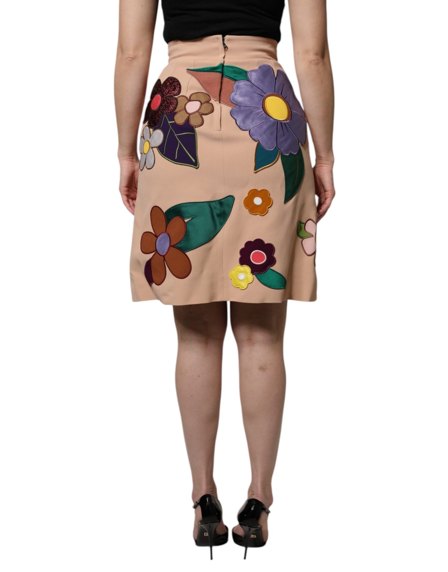 Jupe crayon taille haute à fleurs beige Dolce & Gabbana