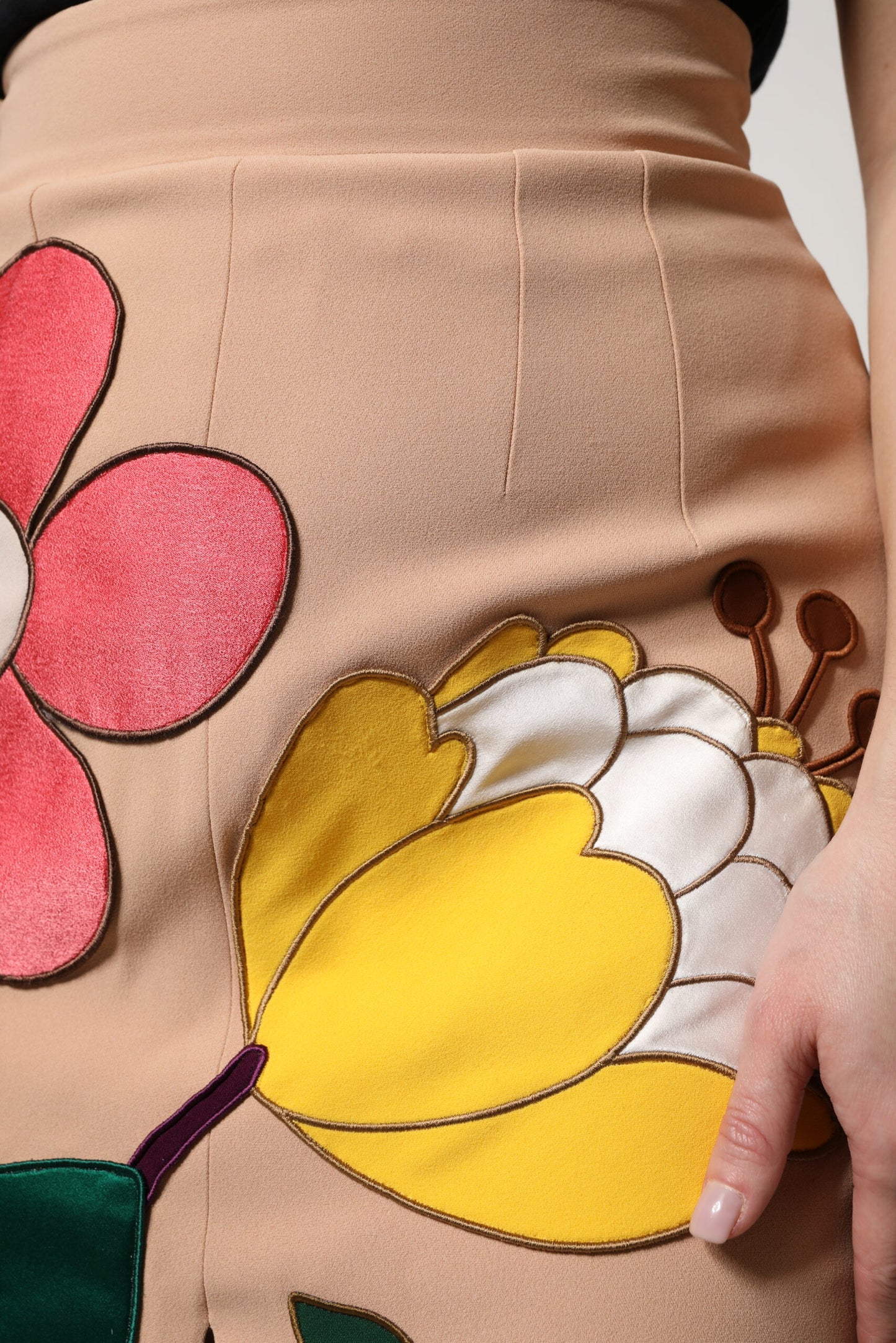 Jupe crayon taille haute à fleurs beige Dolce & Gabbana