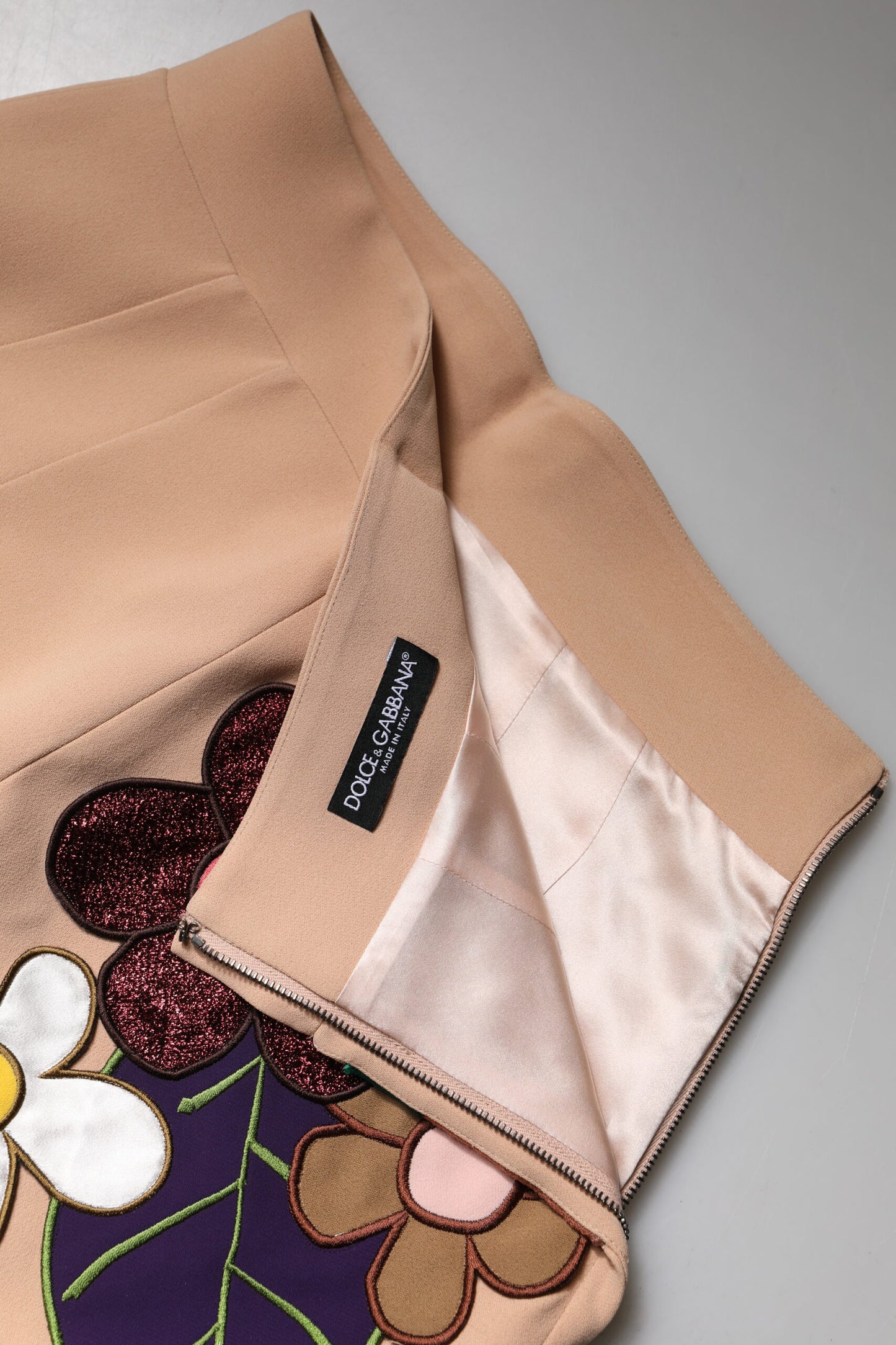 Jupe crayon taille haute à fleurs beige Dolce & Gabbana