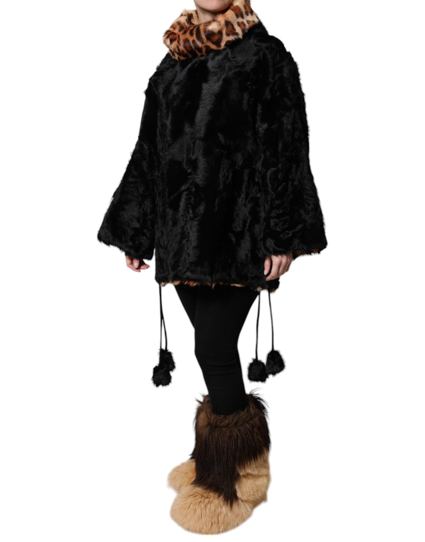 Dolce & Gabbana Manteau court en fourrure d'agneau noire pour femme