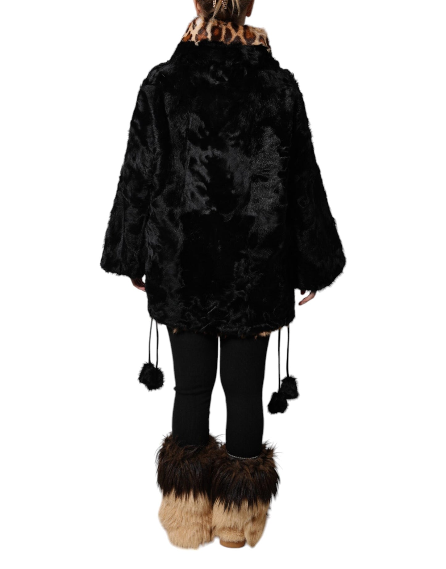 Dolce & Gabbana Manteau court en fourrure d'agneau noire pour femme