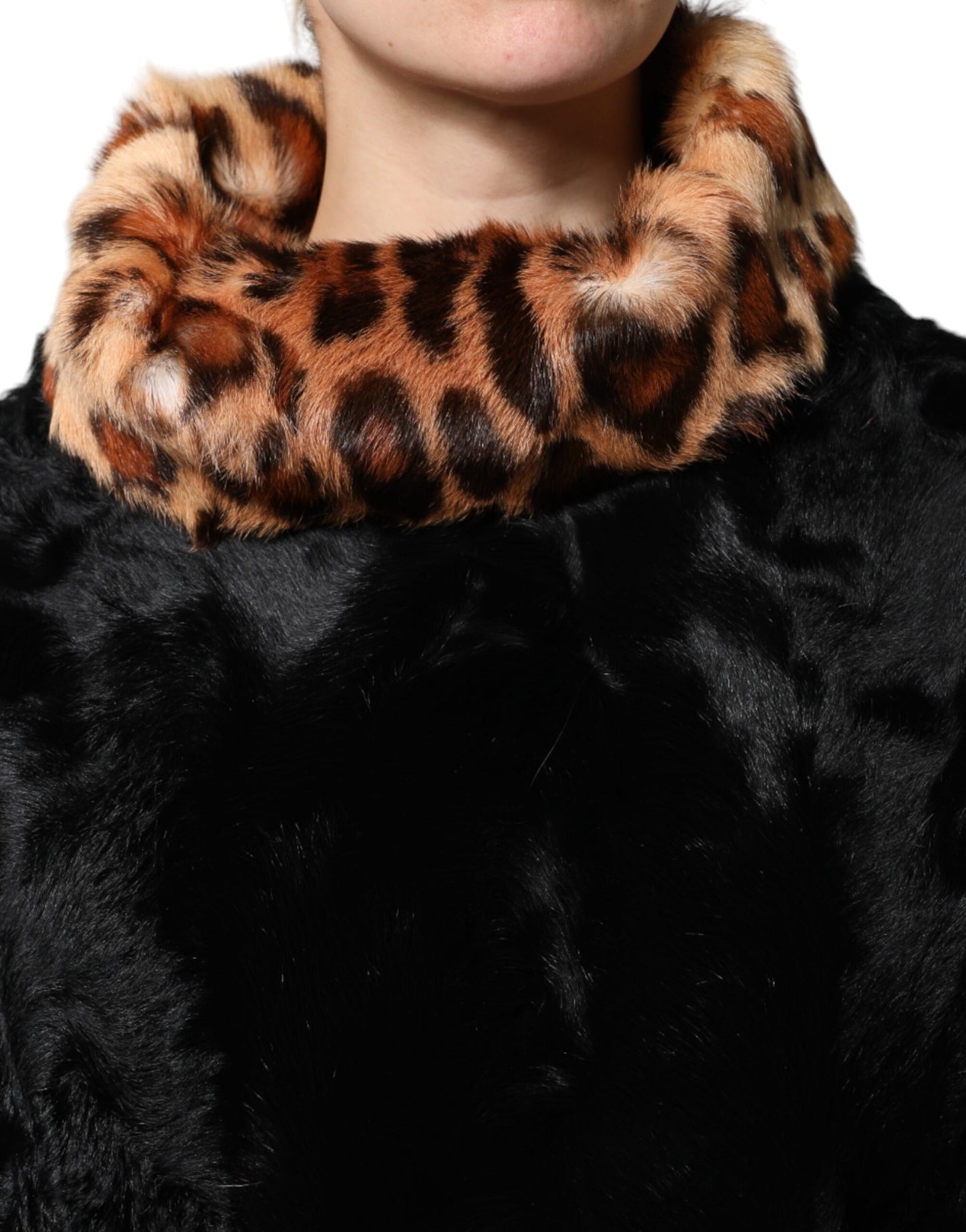 Dolce & Gabbana Manteau court en fourrure d'agneau noire pour femme