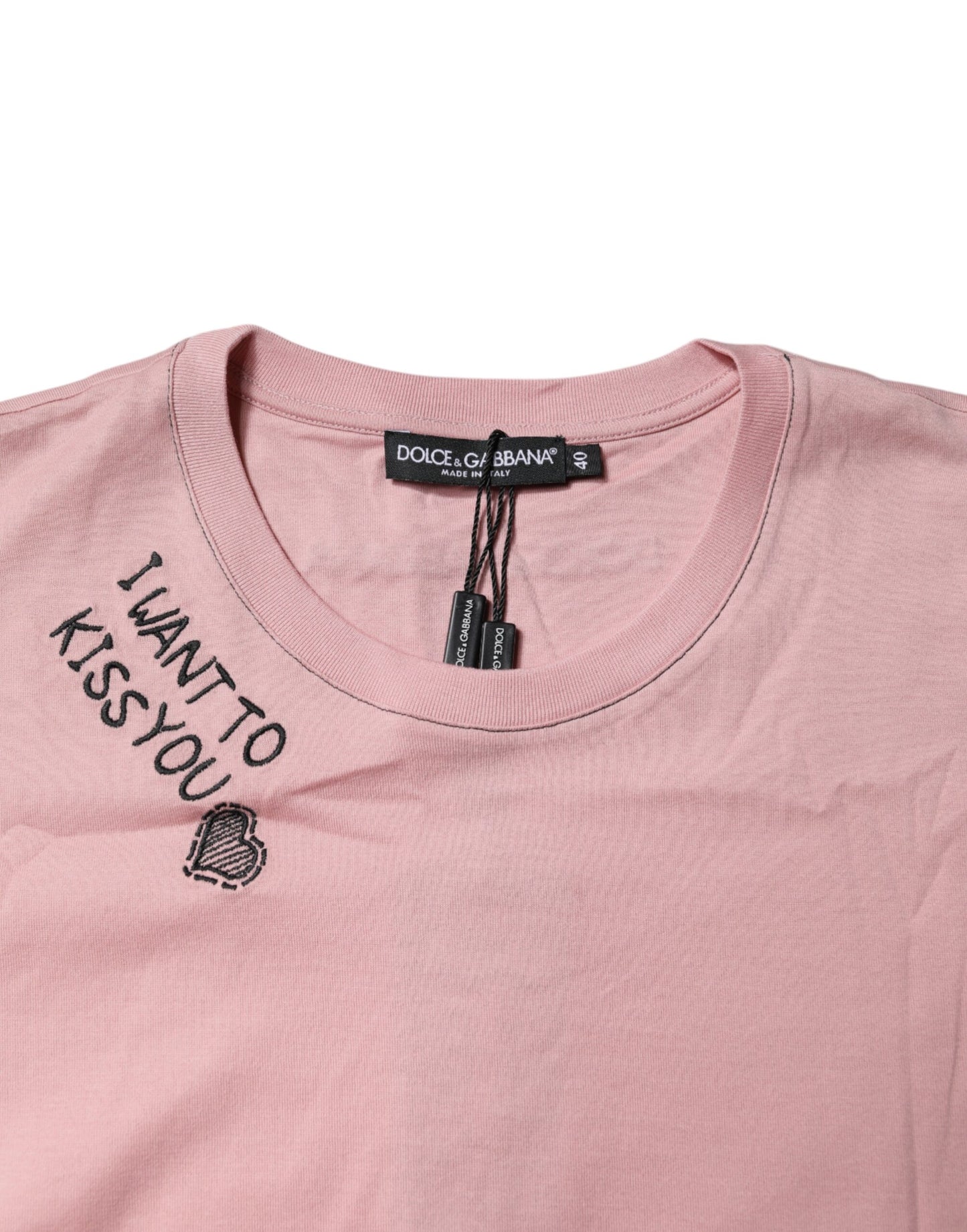 T-shirt ras du cou en coton rose avec logo Dolce & Gabbana