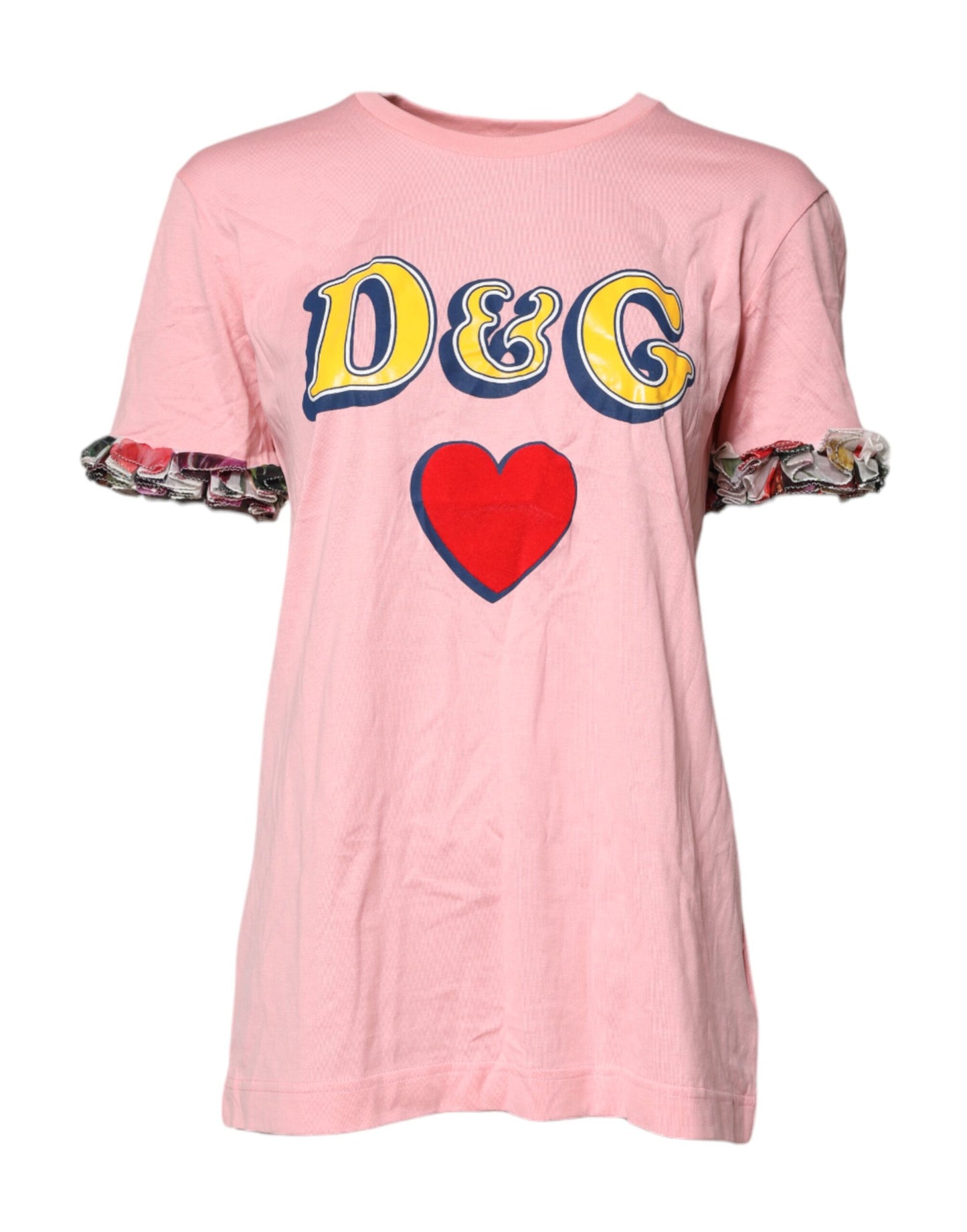 T-shirt ras du cou en coton rose avec logo Dolce & Gabbana