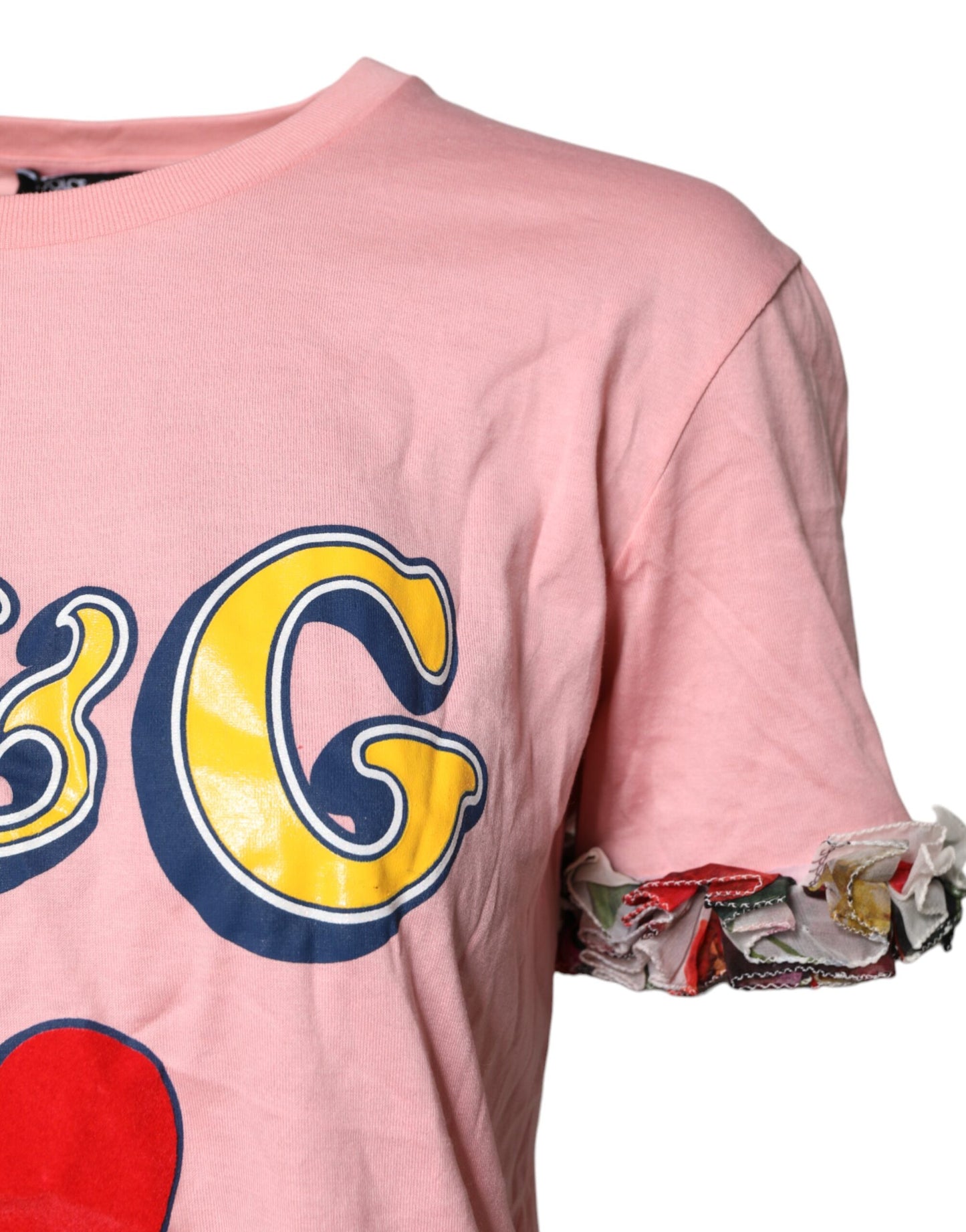 T-shirt ras du cou en coton rose avec logo Dolce & Gabbana