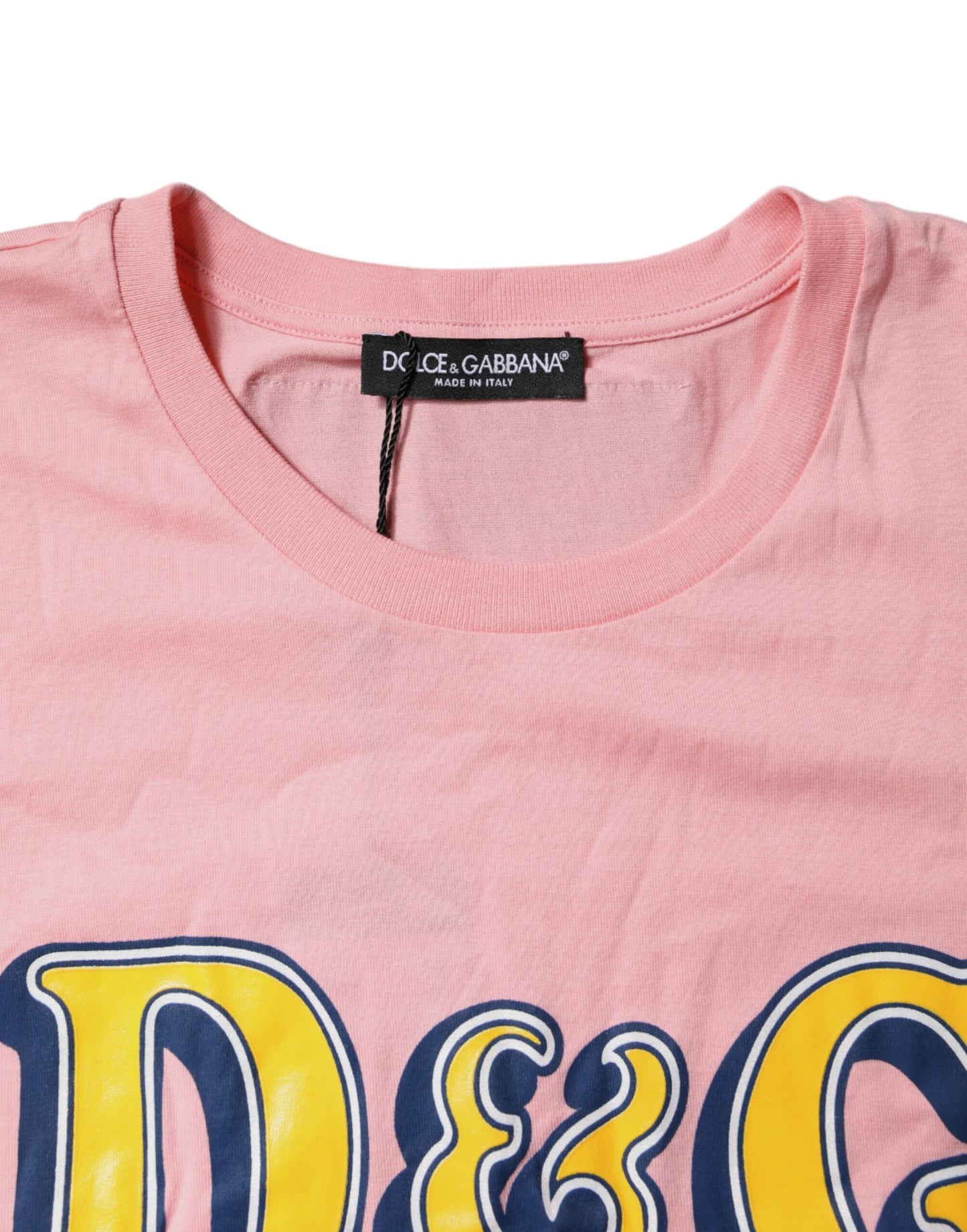 T-shirt ras du cou en coton rose avec logo Dolce & Gabbana