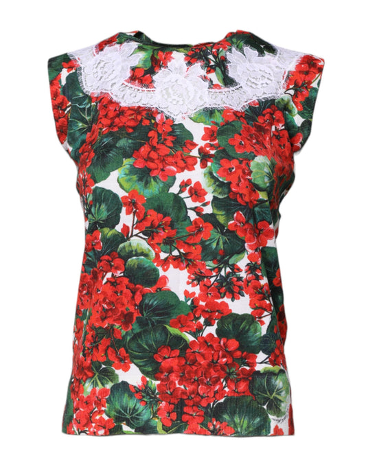 Débardeur sans manches en dentelle florale multicolore Dolce & Gabbana