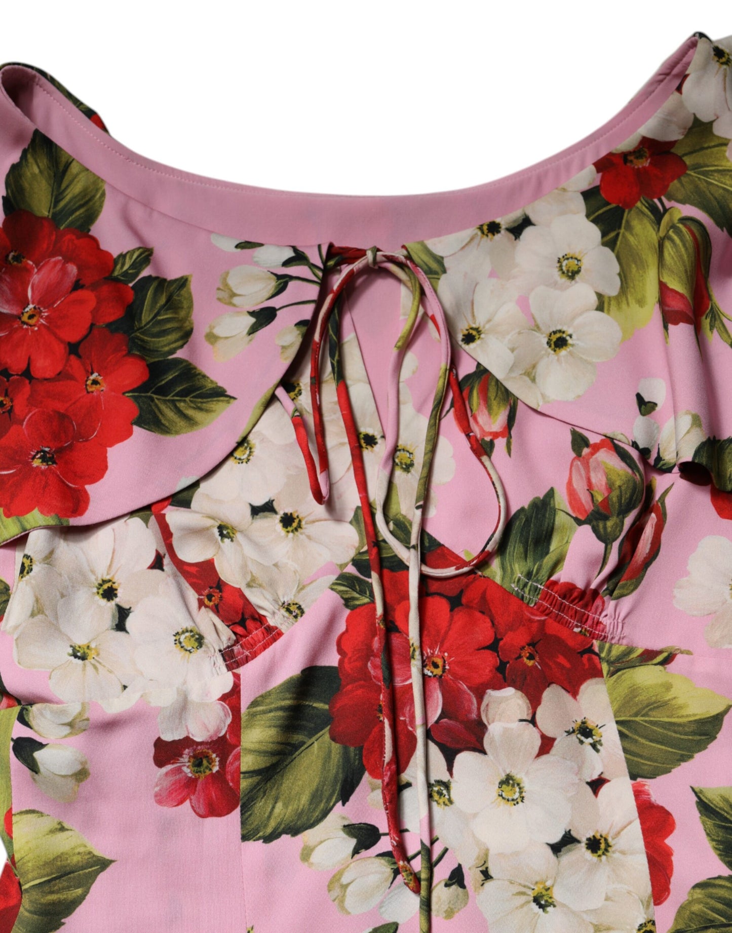 Dolce & Gabbana – Kurzärmliges Blusenoberteil aus Seide mit Blumenmuster in Rosa