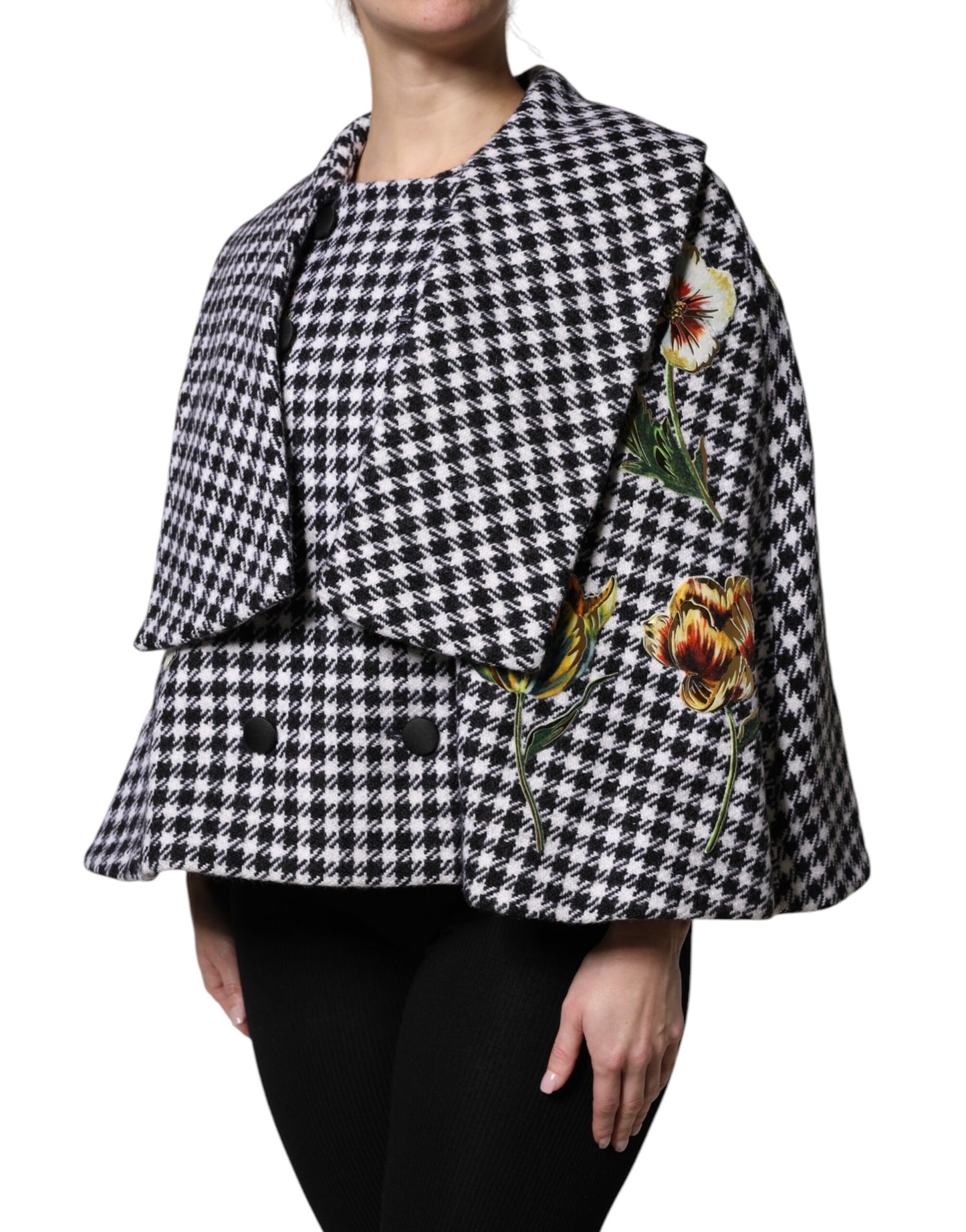 Veste cape à motifs floraux monochromes noir et blanc Dolce & Gabbana