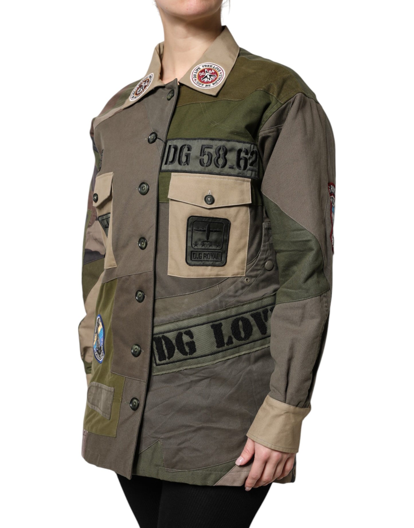 Veste boutonnée en coton vert militaire Dolce & Gabbana