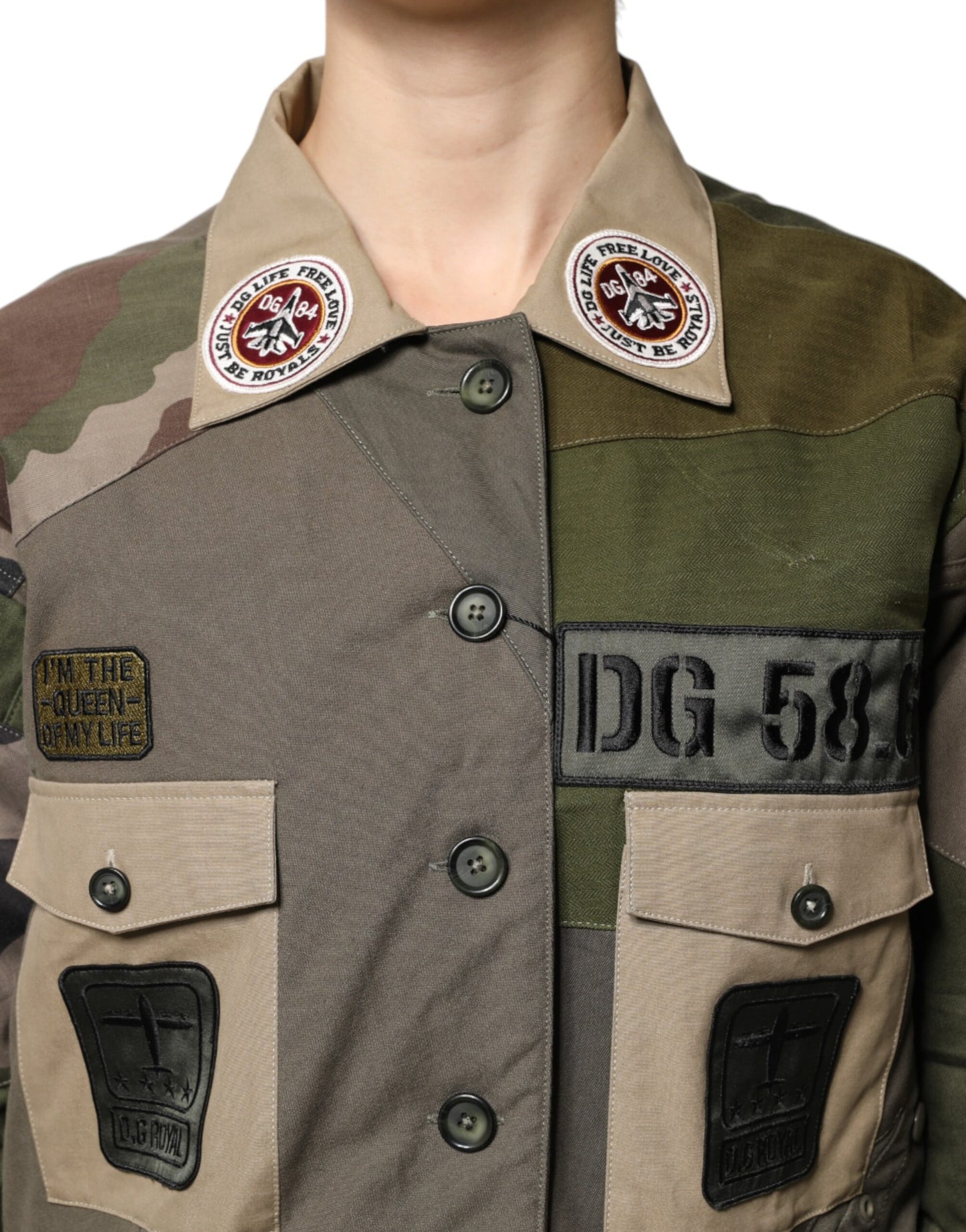 Veste boutonnée en coton vert militaire Dolce & Gabbana