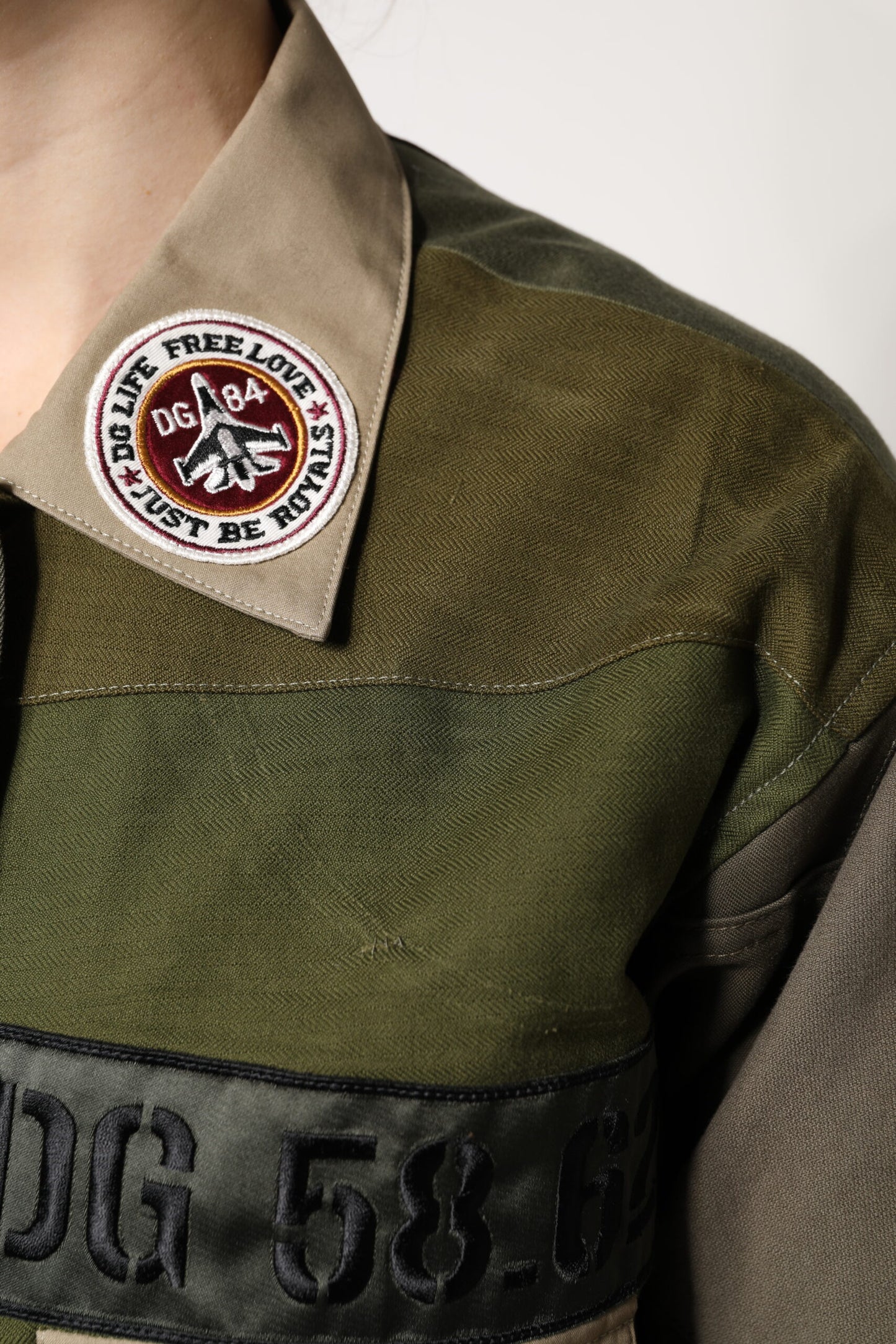Veste boutonnée en coton vert militaire Dolce & Gabbana
