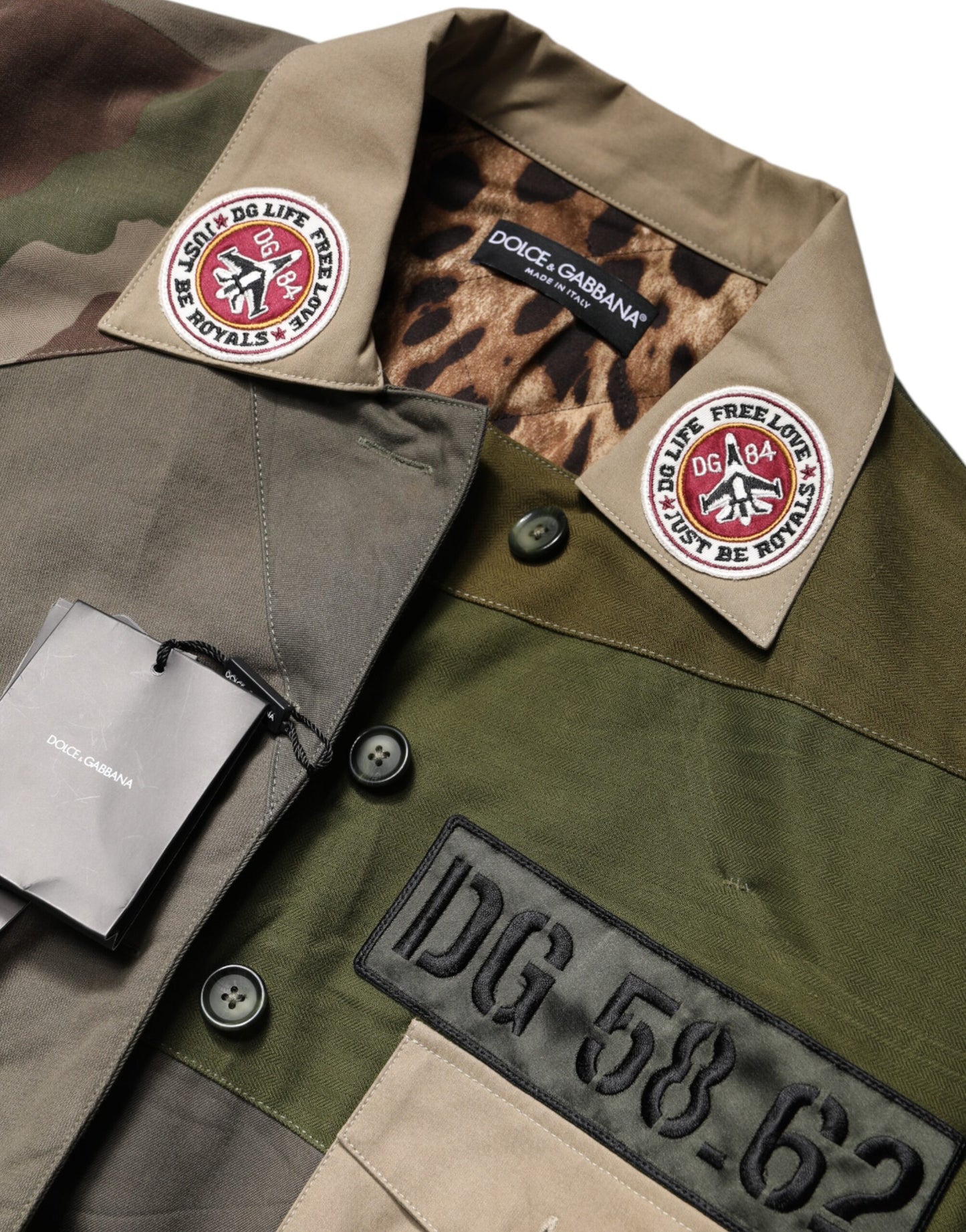 Veste boutonnée en coton vert militaire Dolce & Gabbana