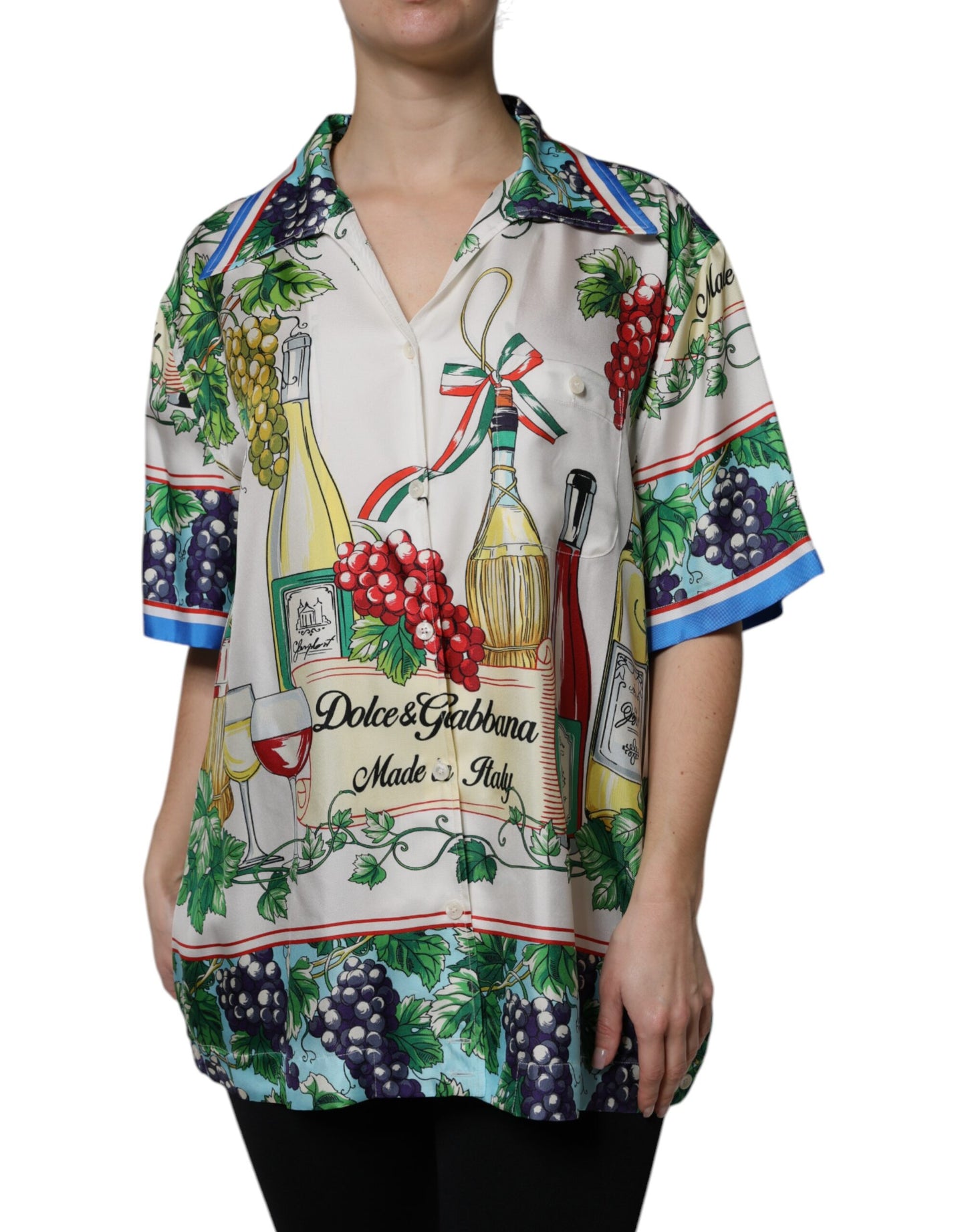 Dolce & Gabbana Haut-chemise en soie multicolore à manches courtes