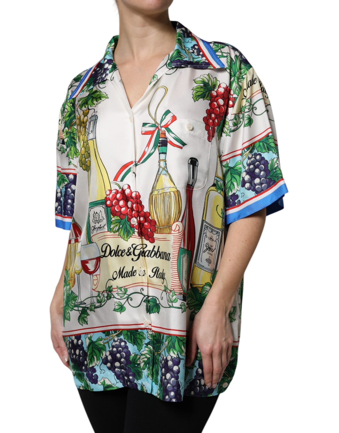 Dolce & Gabbana Haut-chemise en soie multicolore à manches courtes