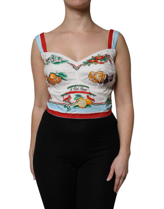 Dolce & Gabbana – Kurzes Oberteil mit Sweetheart-Ausschnitt und Gemüseprint in Weiß
