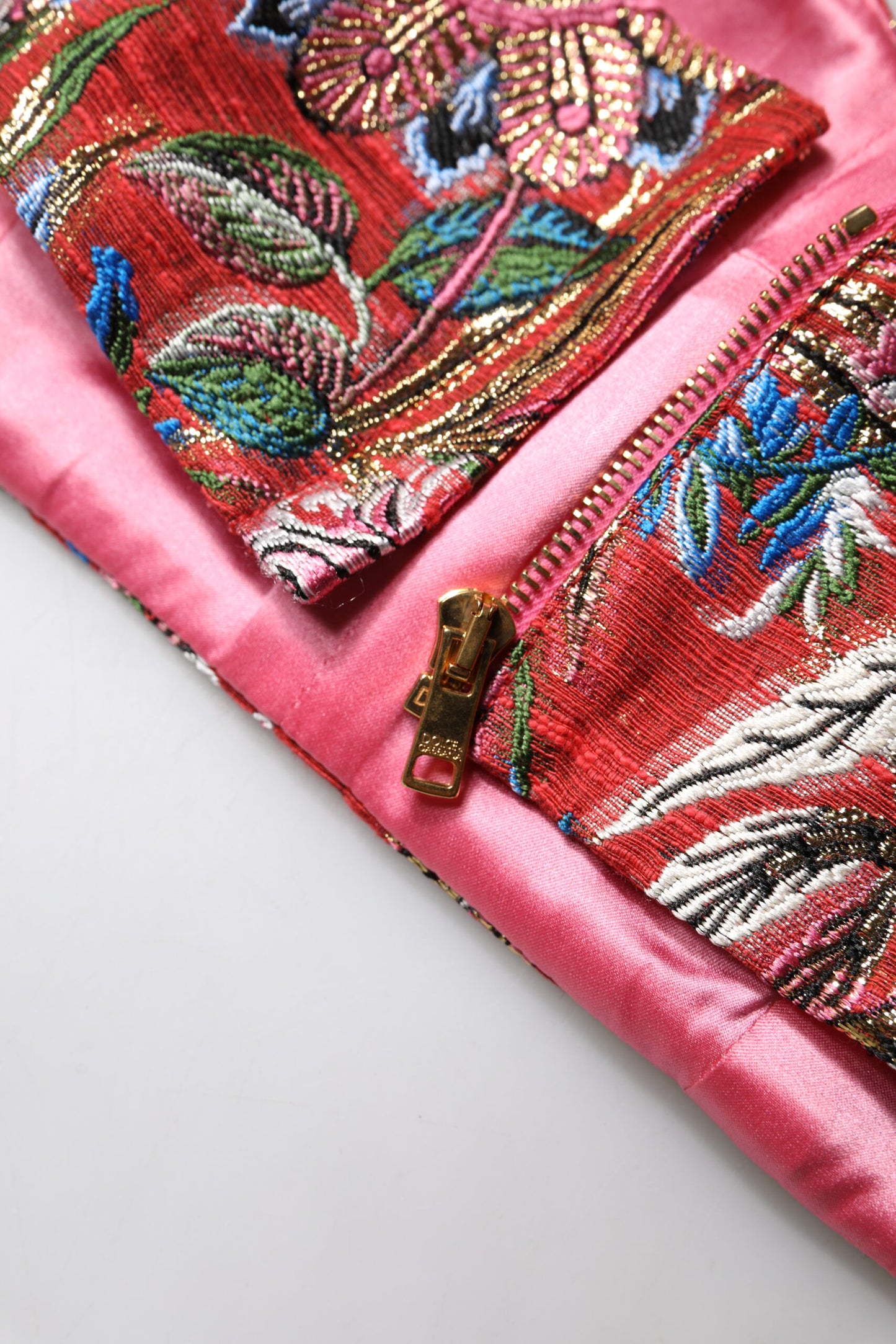 Dolce & Gabbana – Kurzes Bustier-Korsett-Oberteil aus rotem Brokat mit Blumenmuster