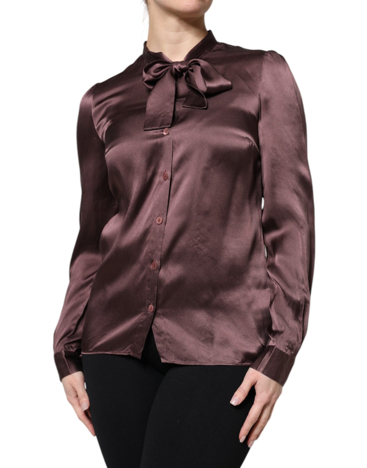 Chemisier à manches longues et col Ascot marron Dolce & Gabbana