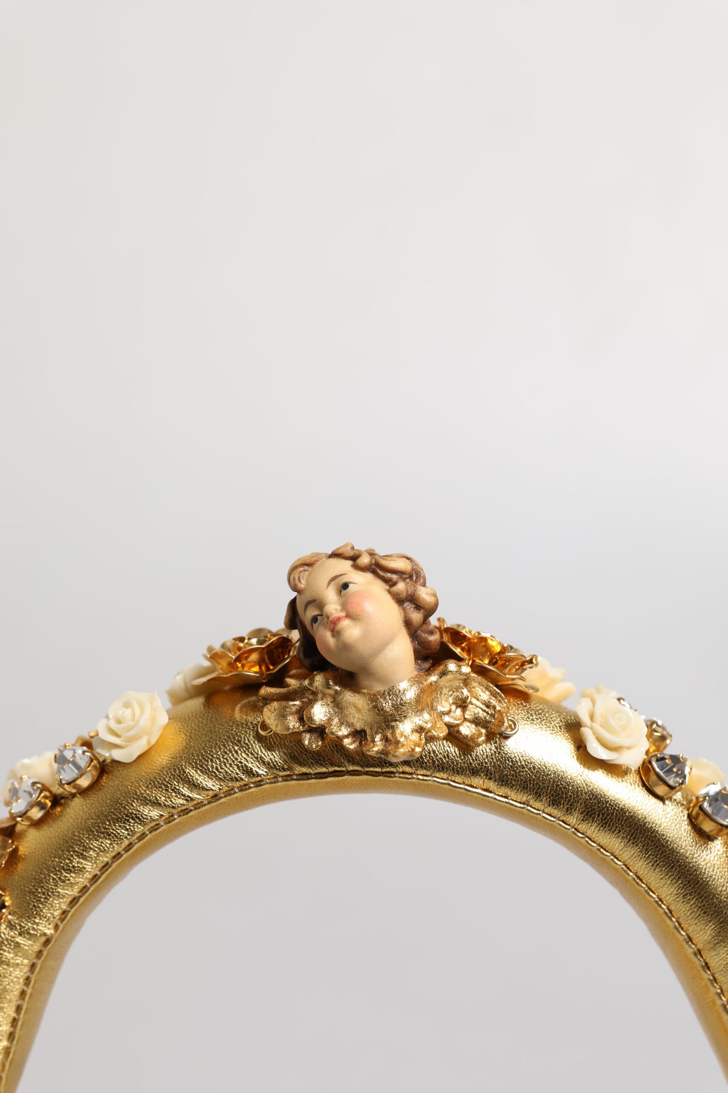 Casque audio Dolce & Gabbana en cuir doré avec motif floral et cristaux Angel