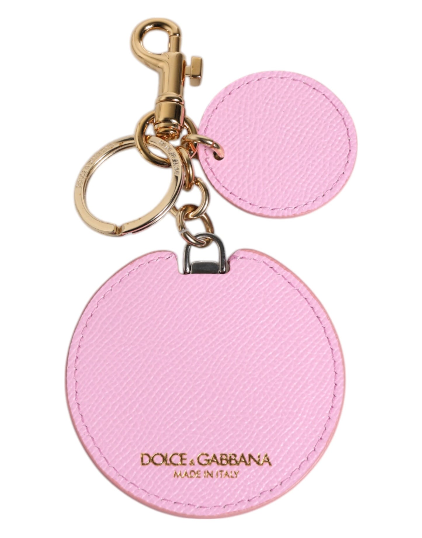 Porte-clés Dolce & Gabbana en cuir de veau rose avec logo imprimé en métal doré