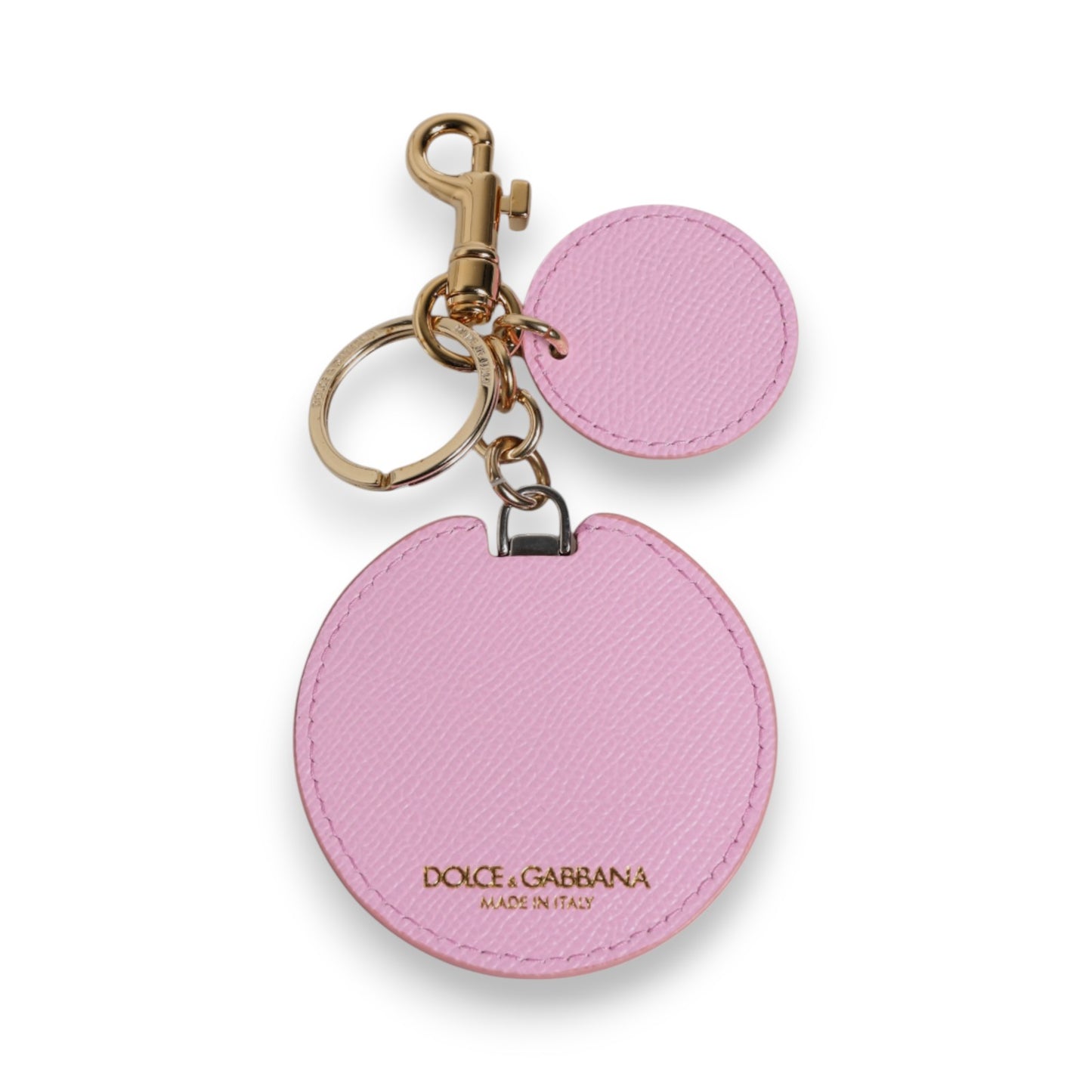 Porte-clés Dolce & Gabbana en cuir de veau rose avec logo imprimé en métal doré
