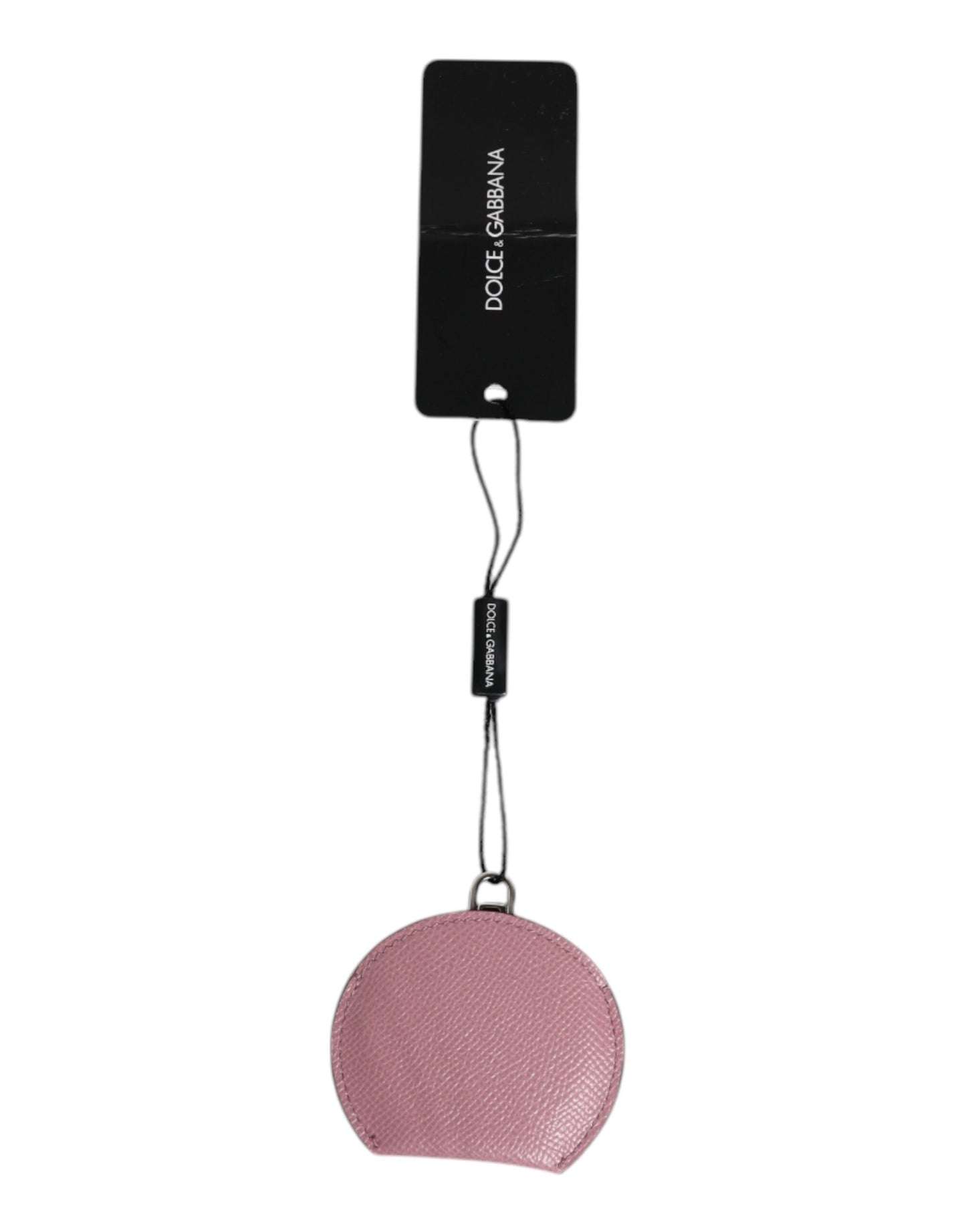 Porte-miroir à main rond en cuir de veau rose Dolce & Gabbana avec logo