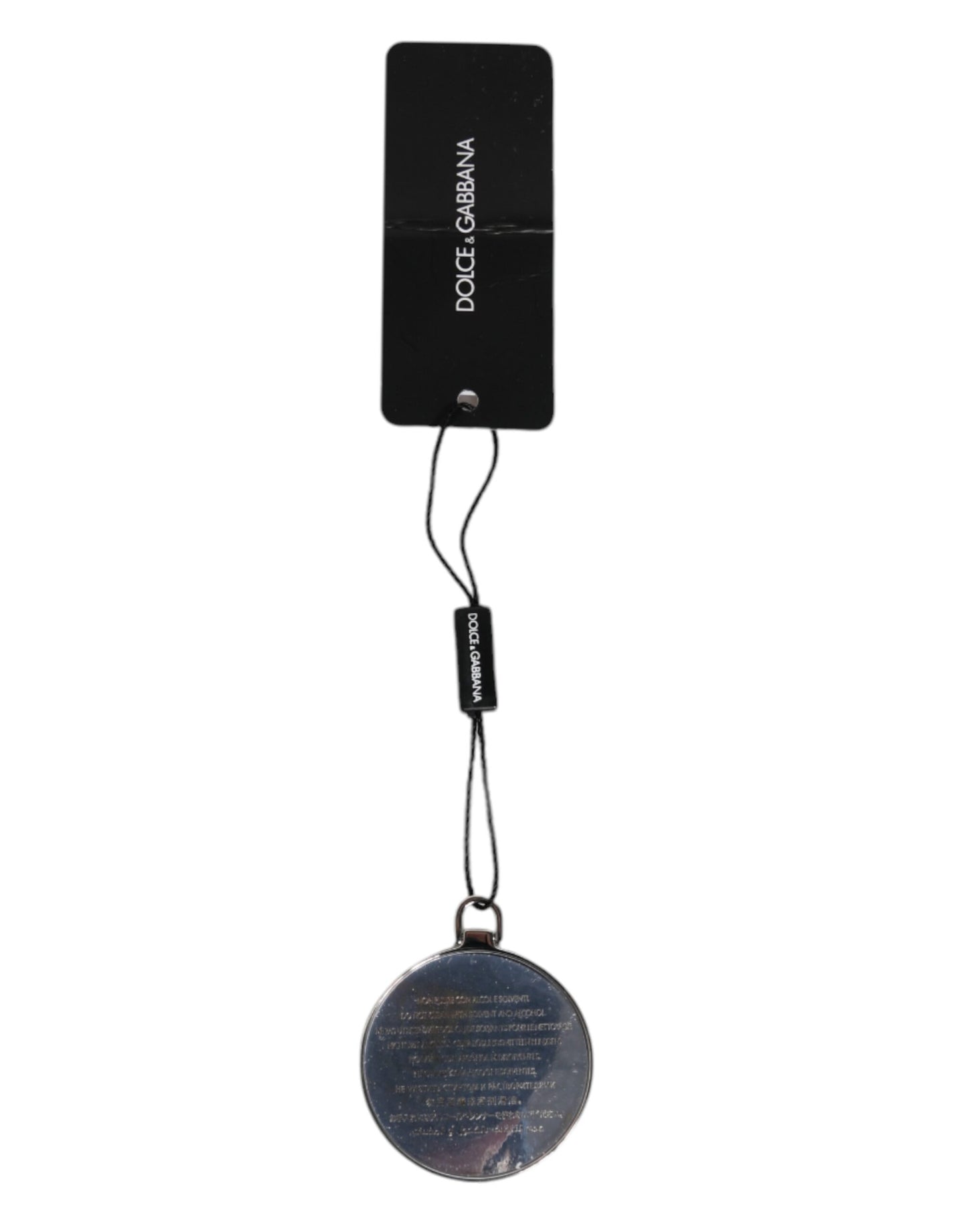 Porte-miroir à main rond en cuir de veau rose Dolce & Gabbana avec logo